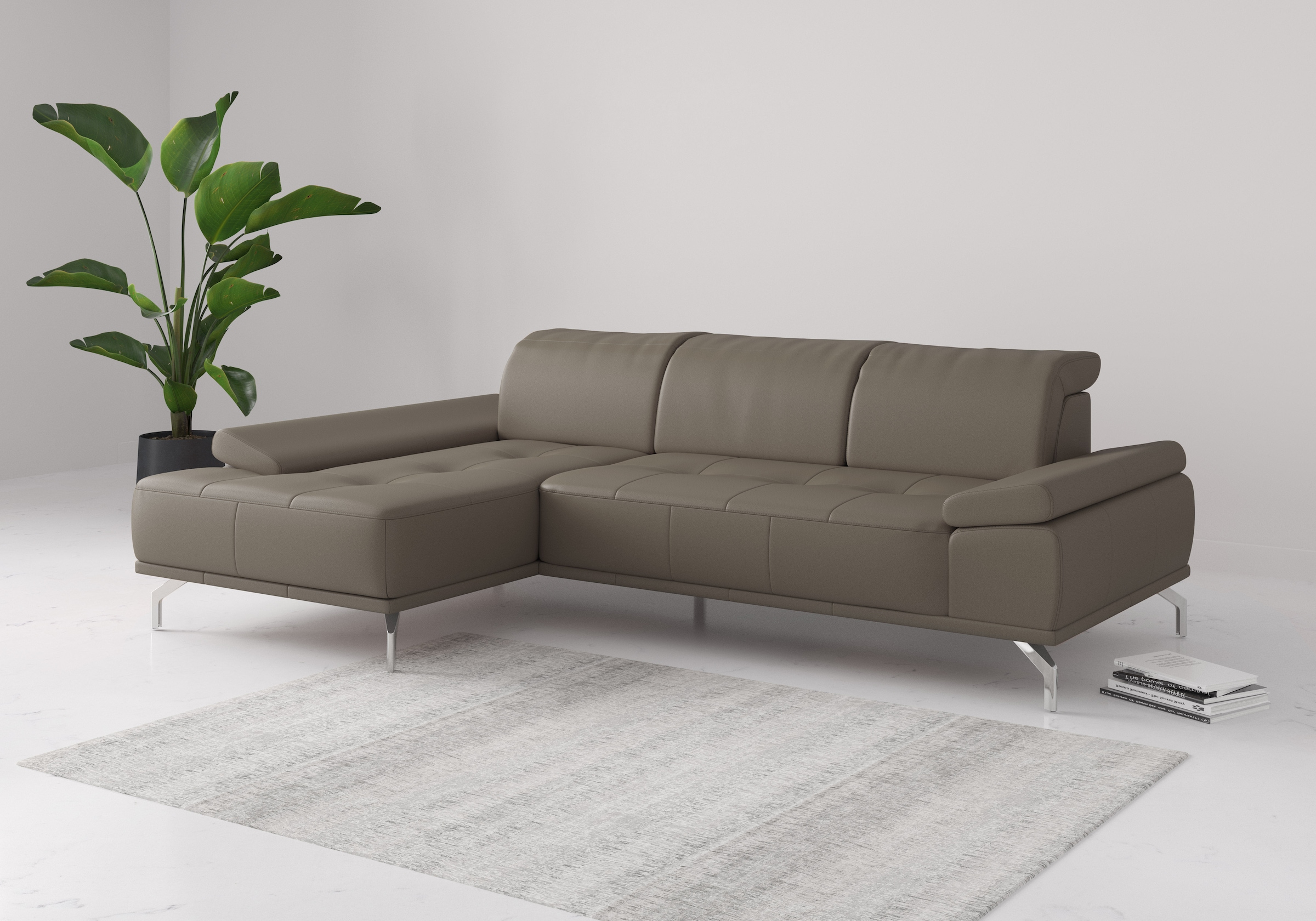 OTTO home Ecksofa "Caluna, L-Form, B:280cm, Federkern, in Stoff und Leder" Inkl.Sitztiefenverstellung, wahlweise mit Kopf- und Armteilverstellung