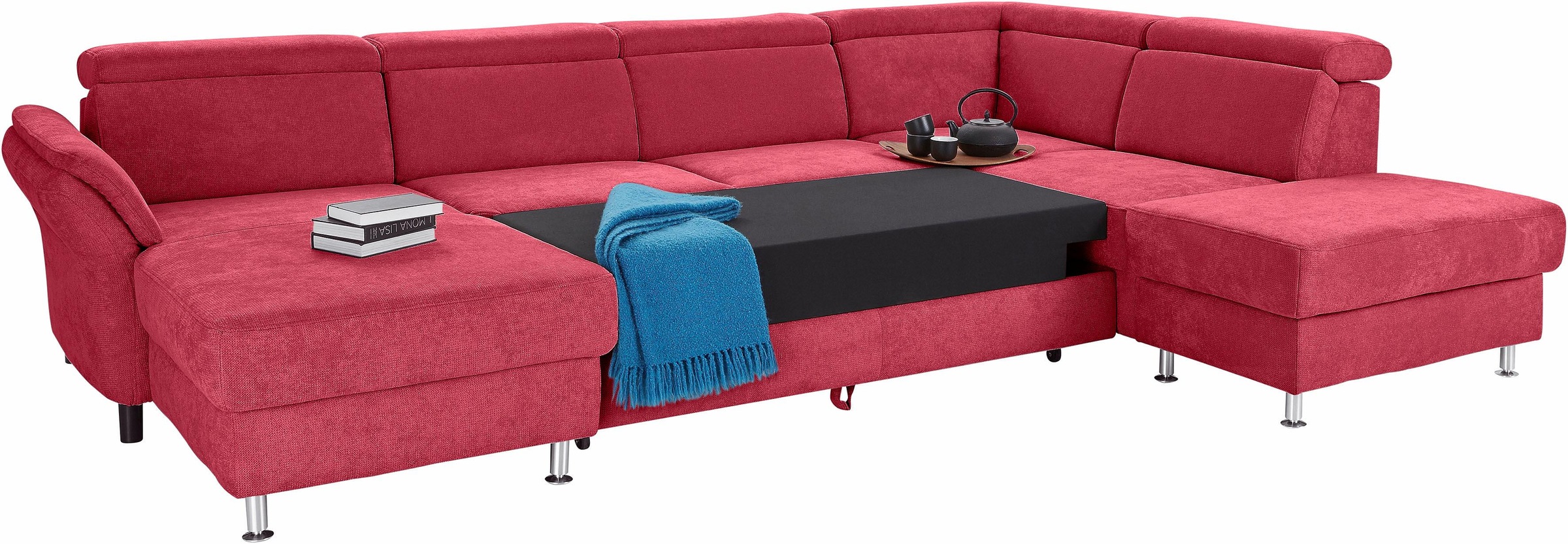 Wohnlandschaft SIT & MORE "Avignon U-Form", rot, B:331cm H:97cm T:228cm, Flachgewebe (90% Polyester, 10% Polyamid);Luxus-Microfaser (100% Polyester);Struktur (100% Polyester), Sofas, Wohnlandschaft, wahlweise mit Bettfunktion und Stauraum, inklusive Kopft 5