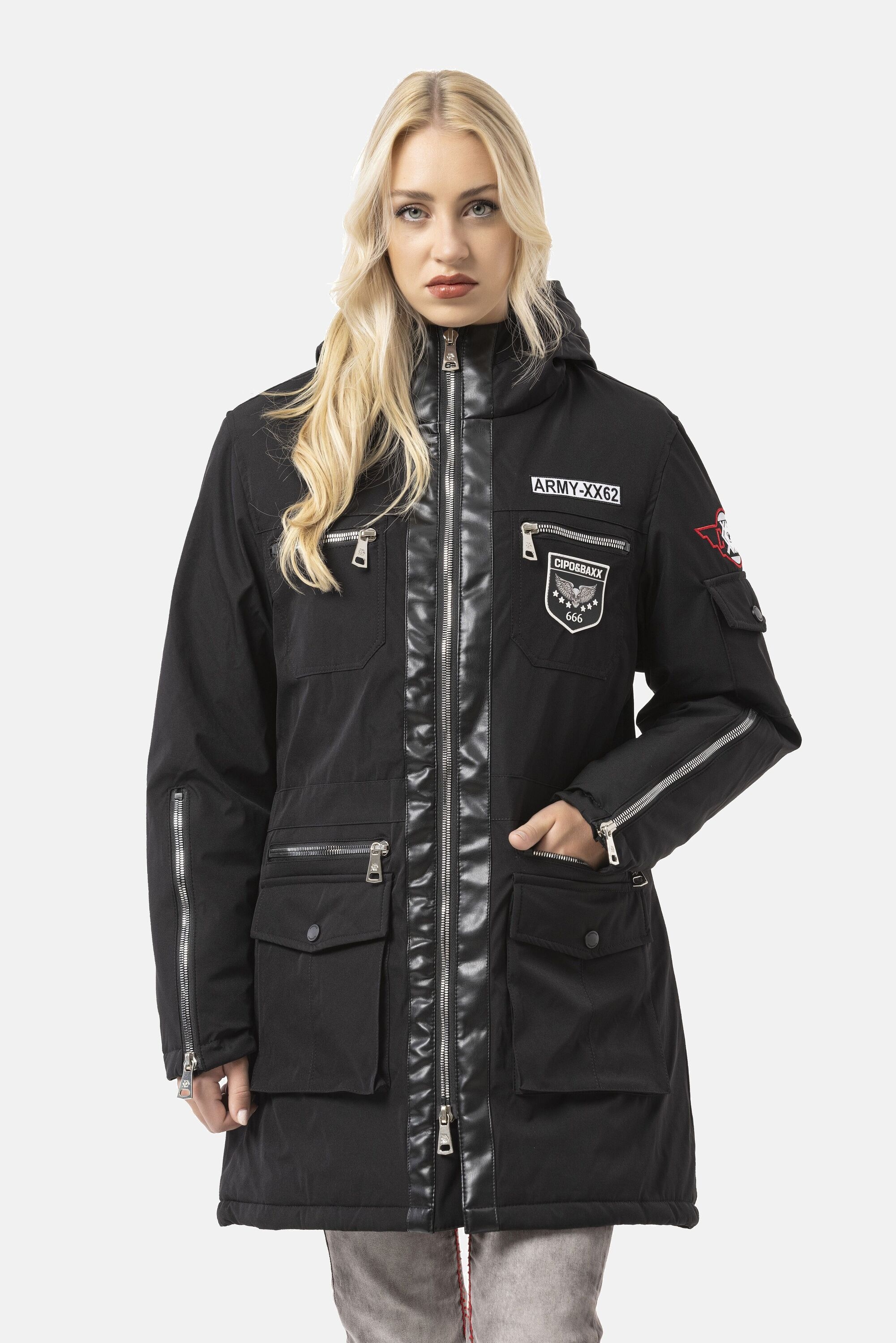 Cipo & Baxx Winterjacke "WM144" mit Kapuze mit Zipper-Details günstig online kaufen