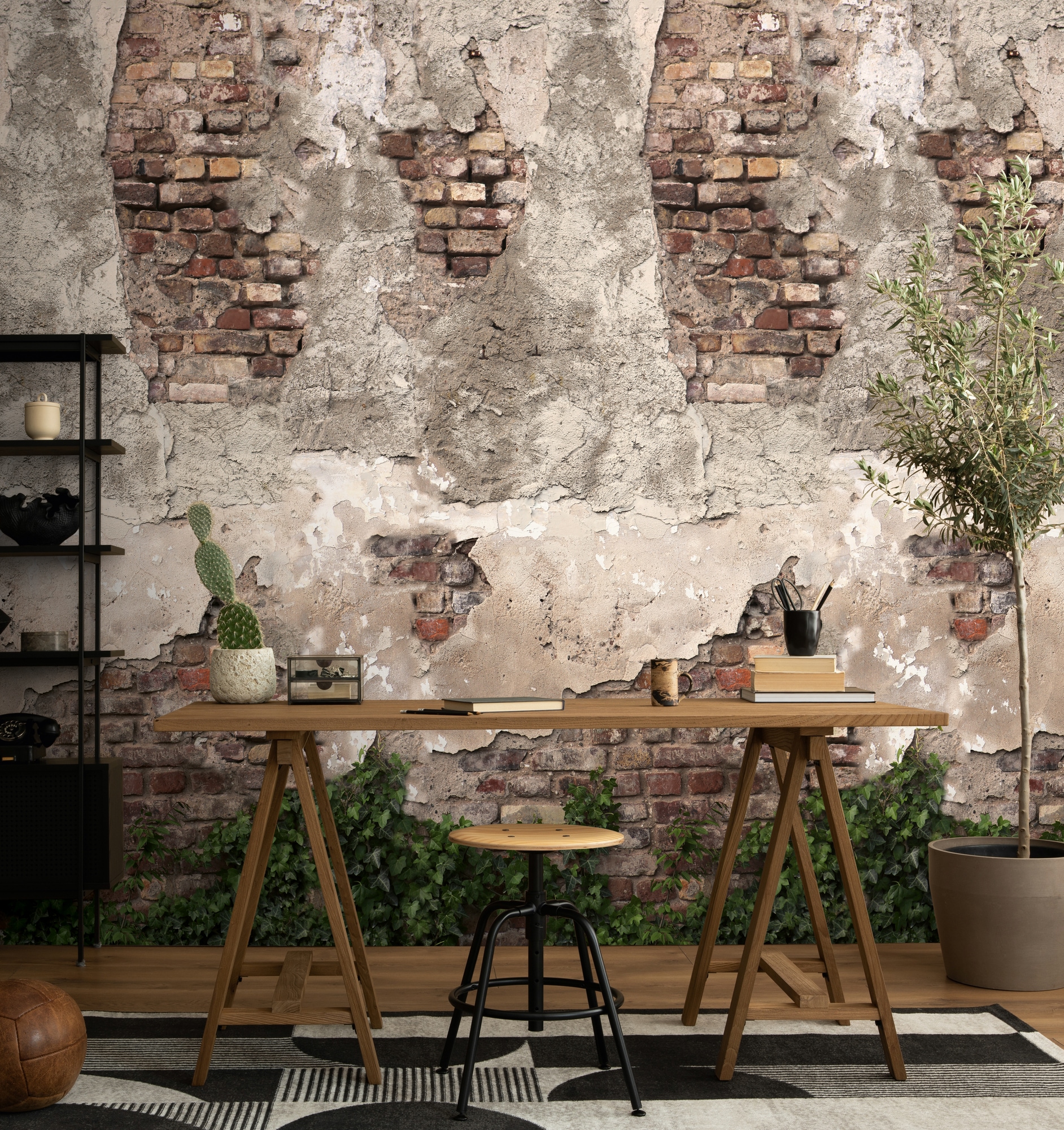living walls Fototapete »The Wall 4 Eyecatcher – Steinwand mit Efeublättern Vlies-Fototapete« Steinoptik | matt | naturalistisch leicht strukturiert Steinwand mit Efeublättern – dekorativer Tiefenwirkung