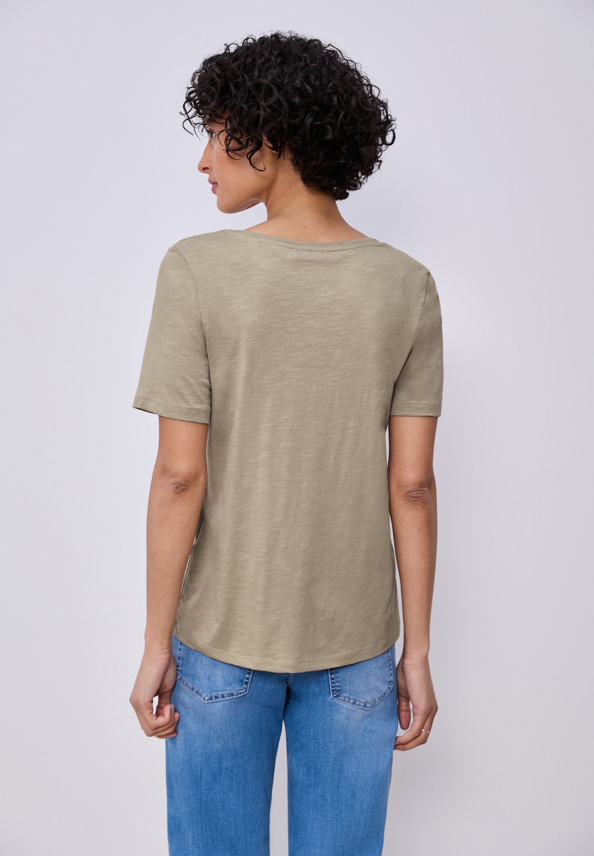 STREET ONE T-Shirt mit abgerundetem V-Ausschnitt