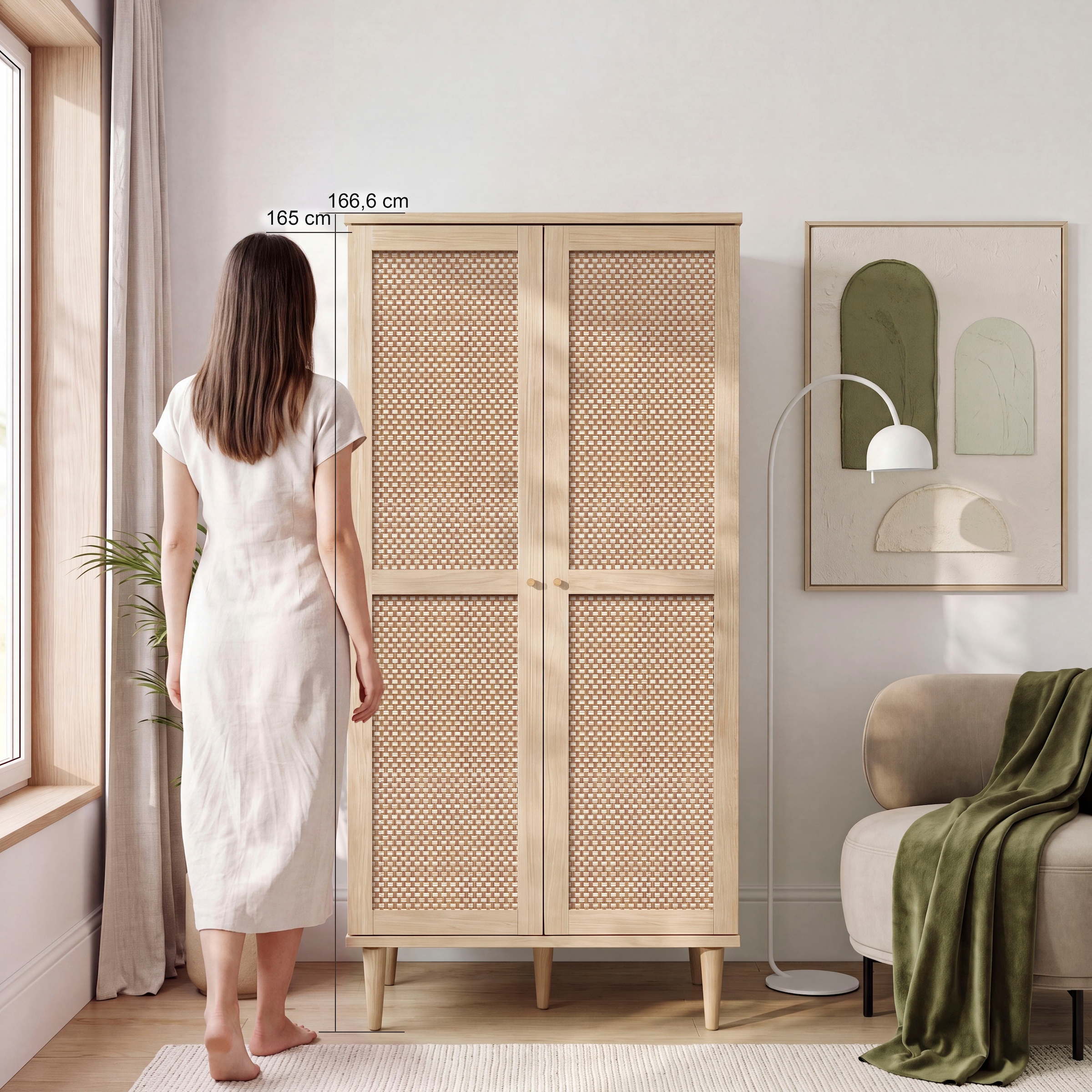 OTTO home Kleiderschrank »ELLIAN mit natürlicher Geflechtoptik und warmem Holzdekor« Holzfüße, Metallgriffe, Made in EU, viel Stauraum, FSC® zertifiziert