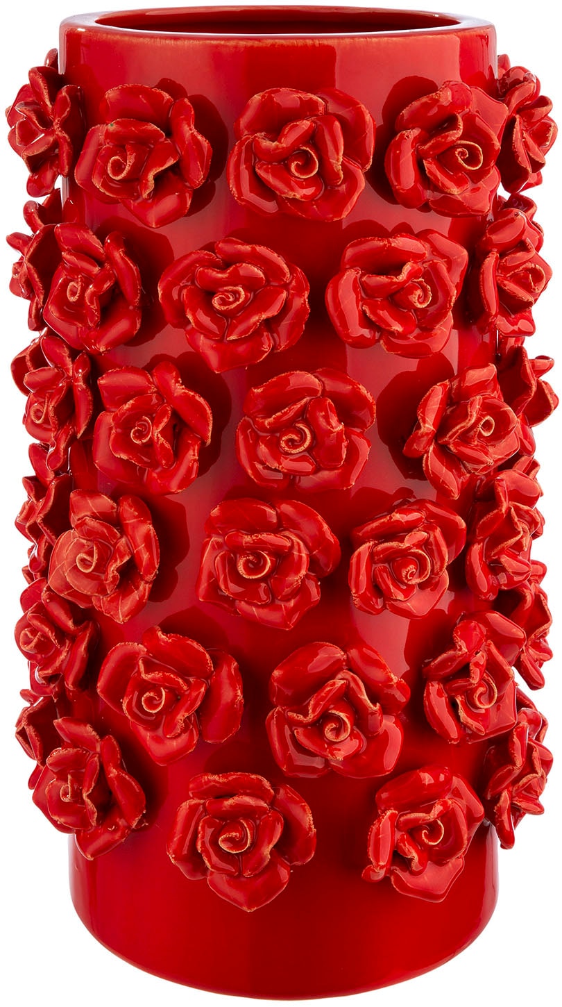 GILDE Tischvase "Vase zylindrisch Roses rot H. 30,5 cm" günstig online kaufen