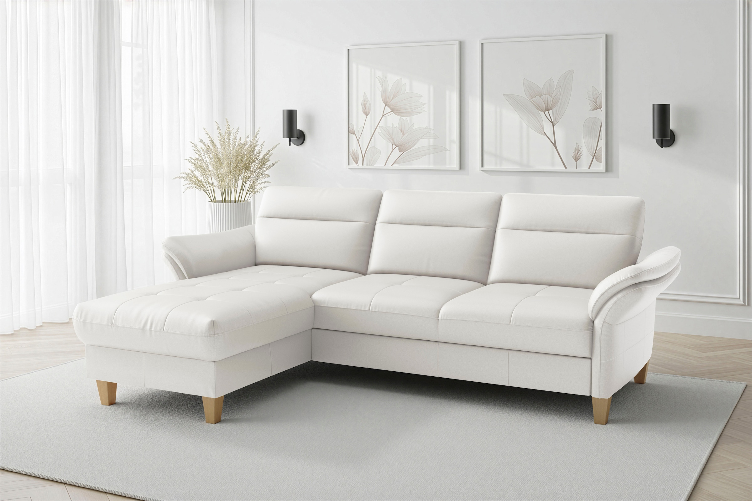 sit&more Ecksofa "Pamela L-Form, Leder, B: 218 und 230 cm mit Recamiere links od. rechts" optional Armteilverstellung, Schlaffunktion & Bettkasten