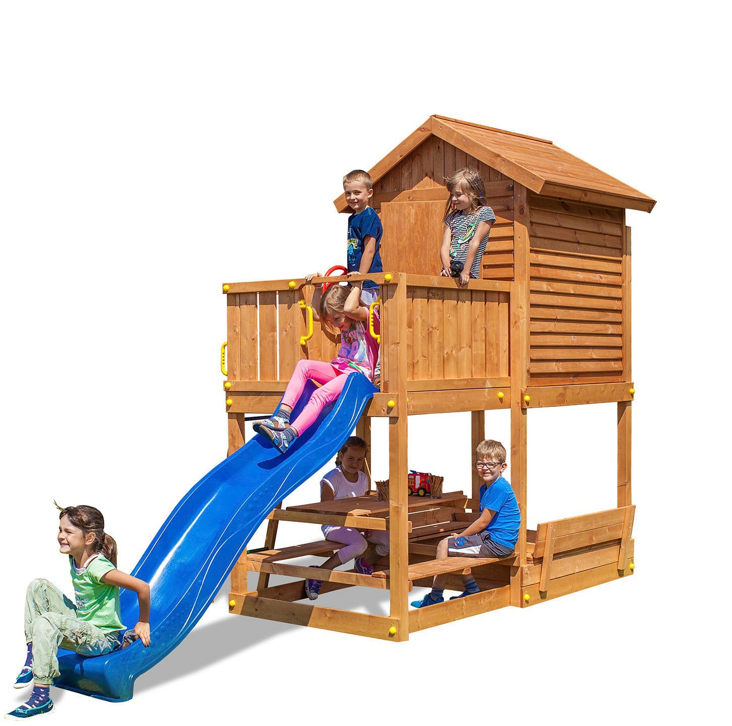 FUNGOO Spielturm »My HOUSE Free Time Beach«, mit Schaukel & Rutsche, Spielhaus, Sandkasten, Picknick-Tisch