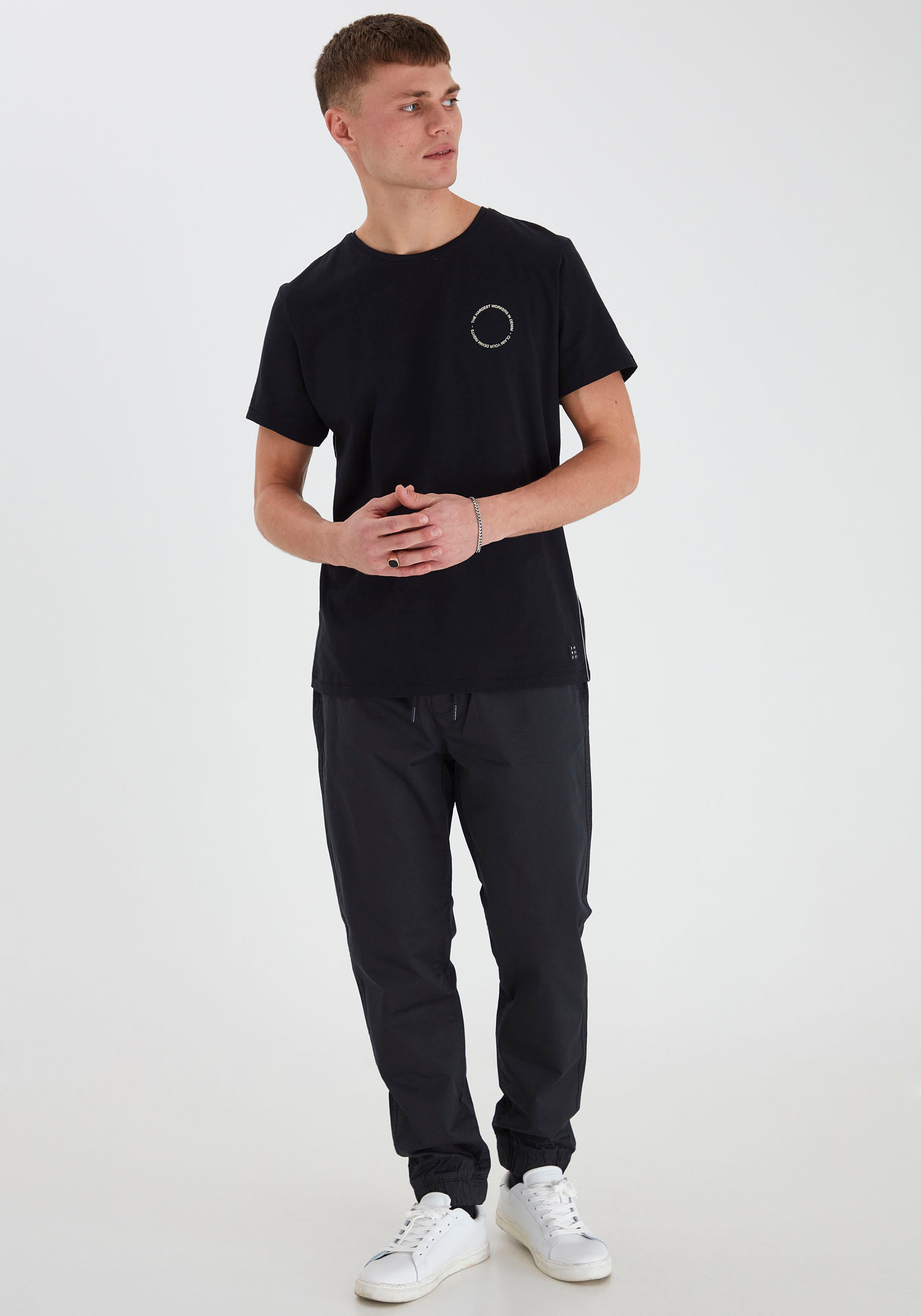 Chinohose BLEND "BHNimbu", Herren, Gr. S, US-Größen, schwarz, Web, 97% Baumwolle, 3% Elasthan, unifarben, regular fit knöchellang, Hosen Chinohose, Lässige Chinohose mit Tunnelzug 3