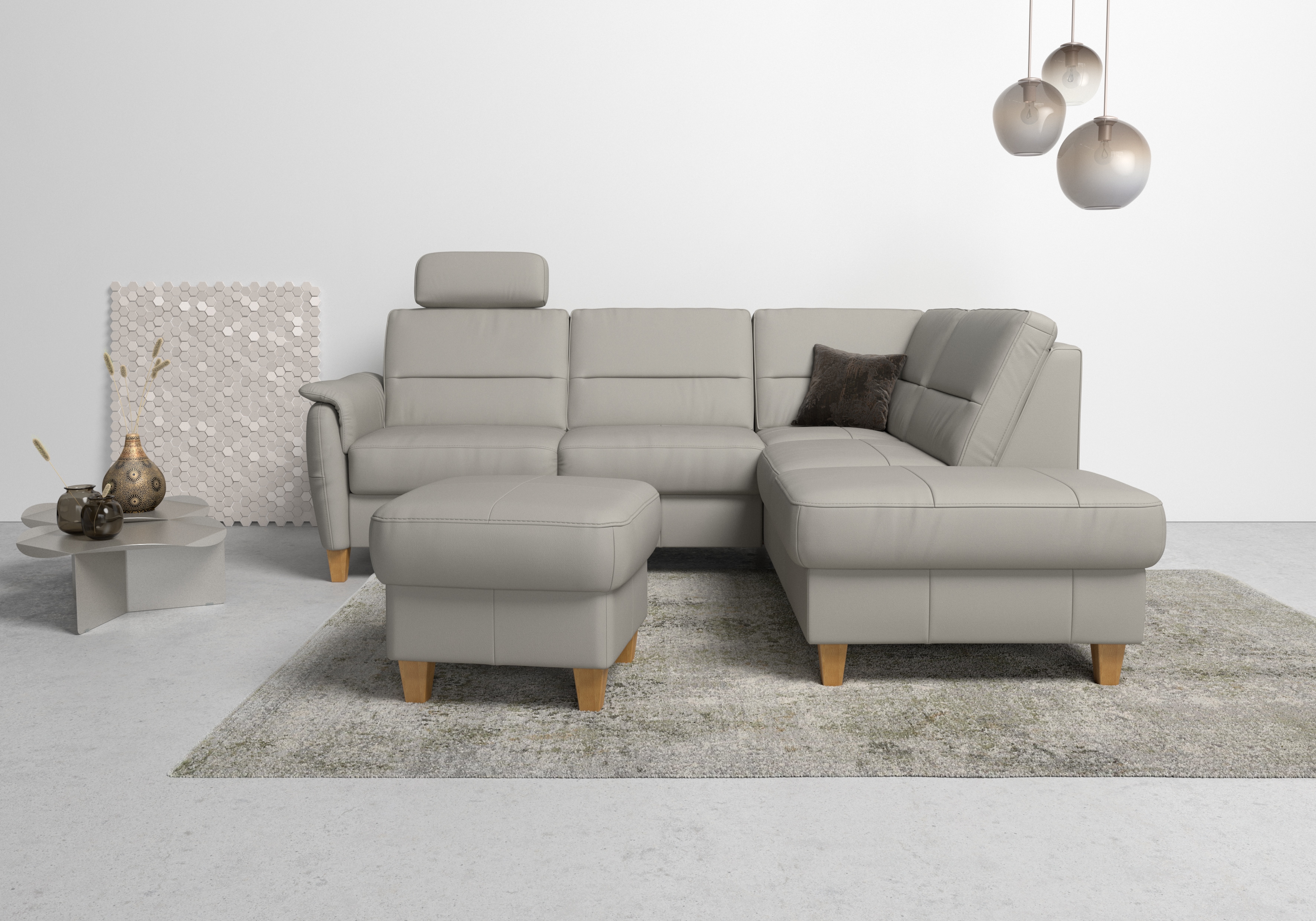 Home affaire Ecksofa "Palmera, L-Form, B: 236 cm, Bettfunktion & Bettkasten wählbar" Federkern-Polsterung, Sitzhöhe 48 cm, handgefertigt, stilvolles Design