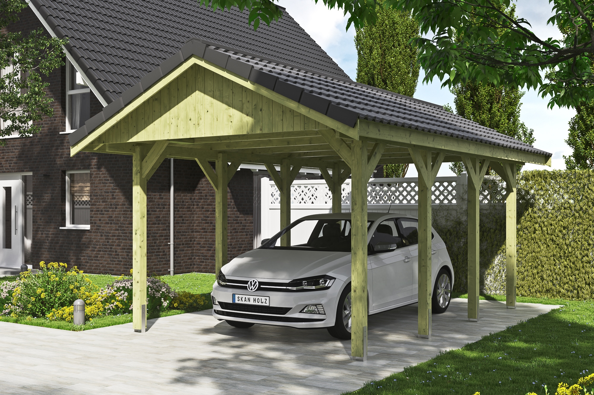 Skanholz Einzelcarport »Wallgau«, Nadelholz, 291 cm, Grün, mit Dachlattung