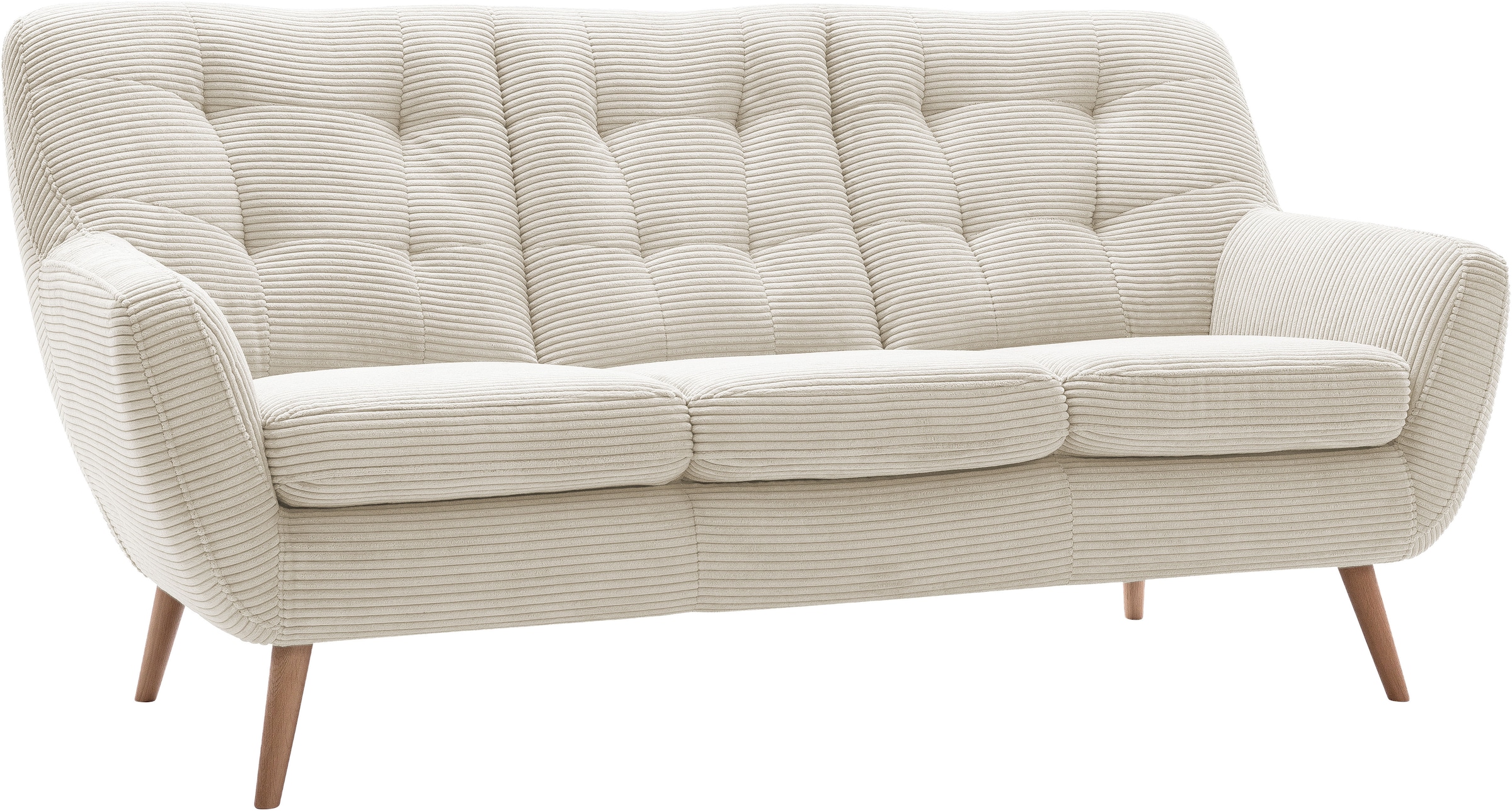 exxpo - sofa fashion 3-Sitzer »Scandi, bequem, aufwendige Rückenpolsterung für mehr Sitzkomfort«, aktuelle Farben in hochwertigen Bezugsqualitäten, Holzfuß