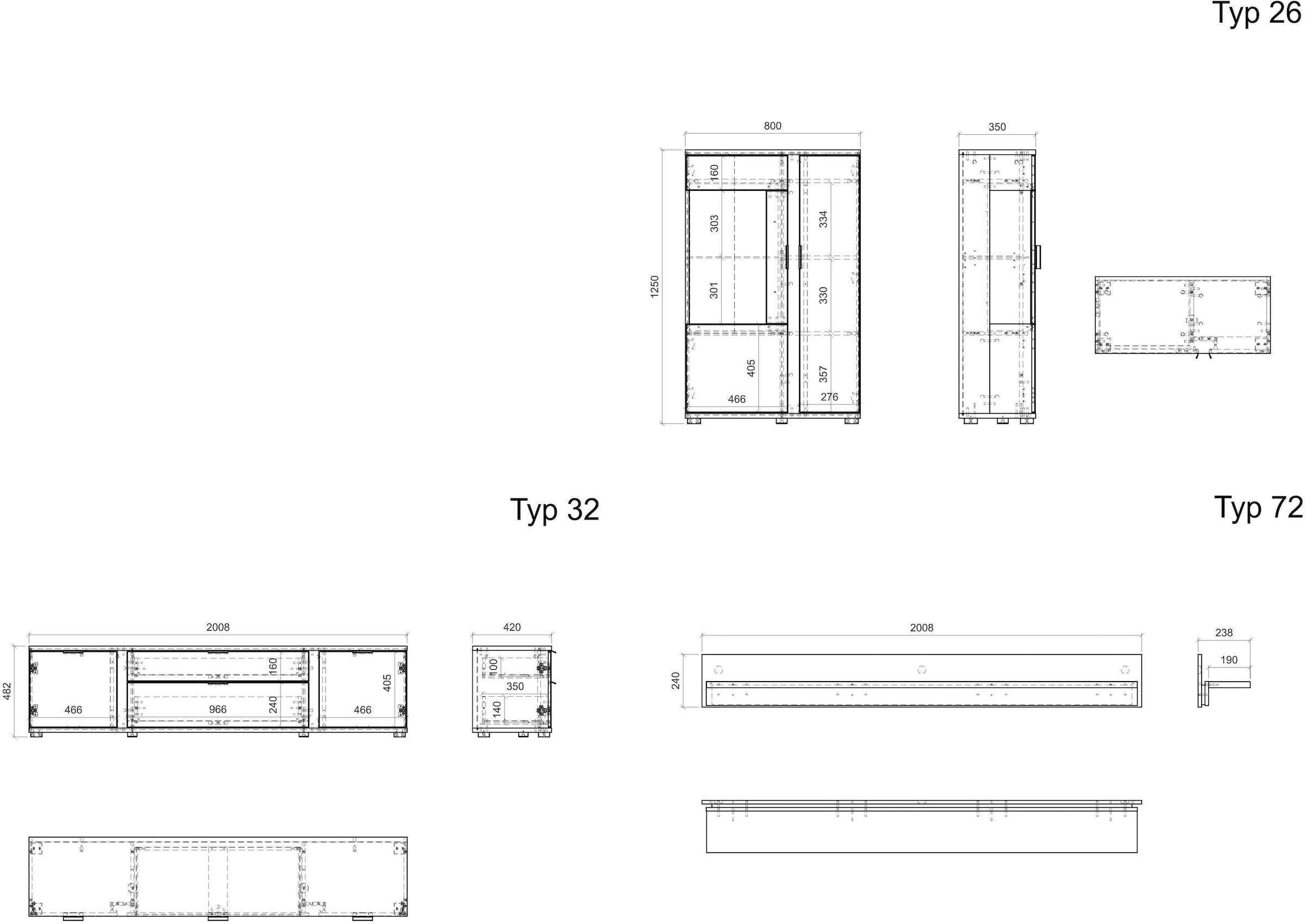 INOSIGN Wohnwand »LONG ISLAND«, (Set, 3 St.), in moderner Trendfarbe,inklusive senkrechter Beleuchtung,Breite 290 cm