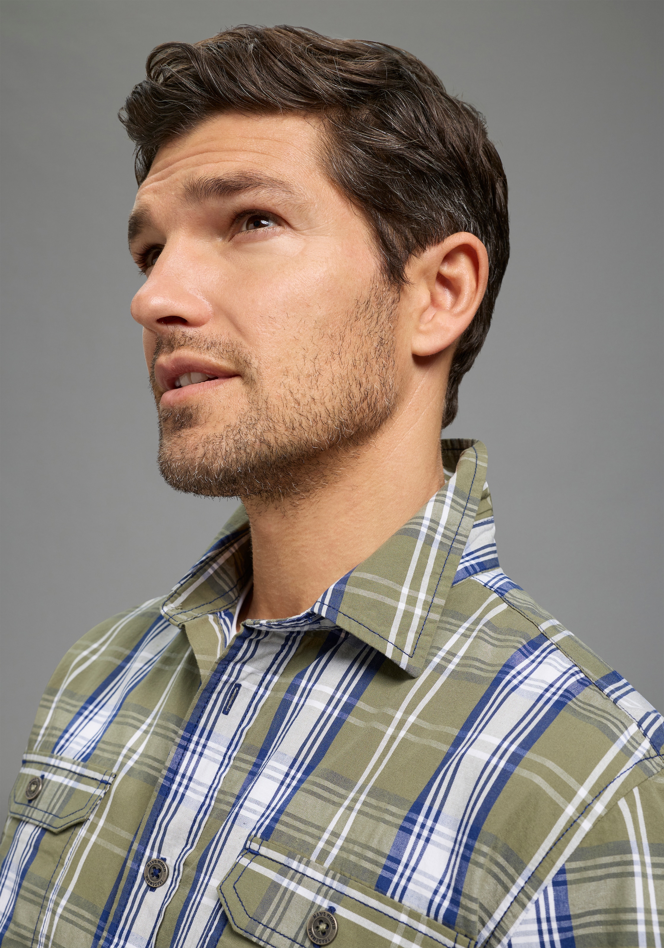 Man's World Karohemd Kurzarm, für Casualmode, Basic, Frühling und Sommer, aus Baumwolle