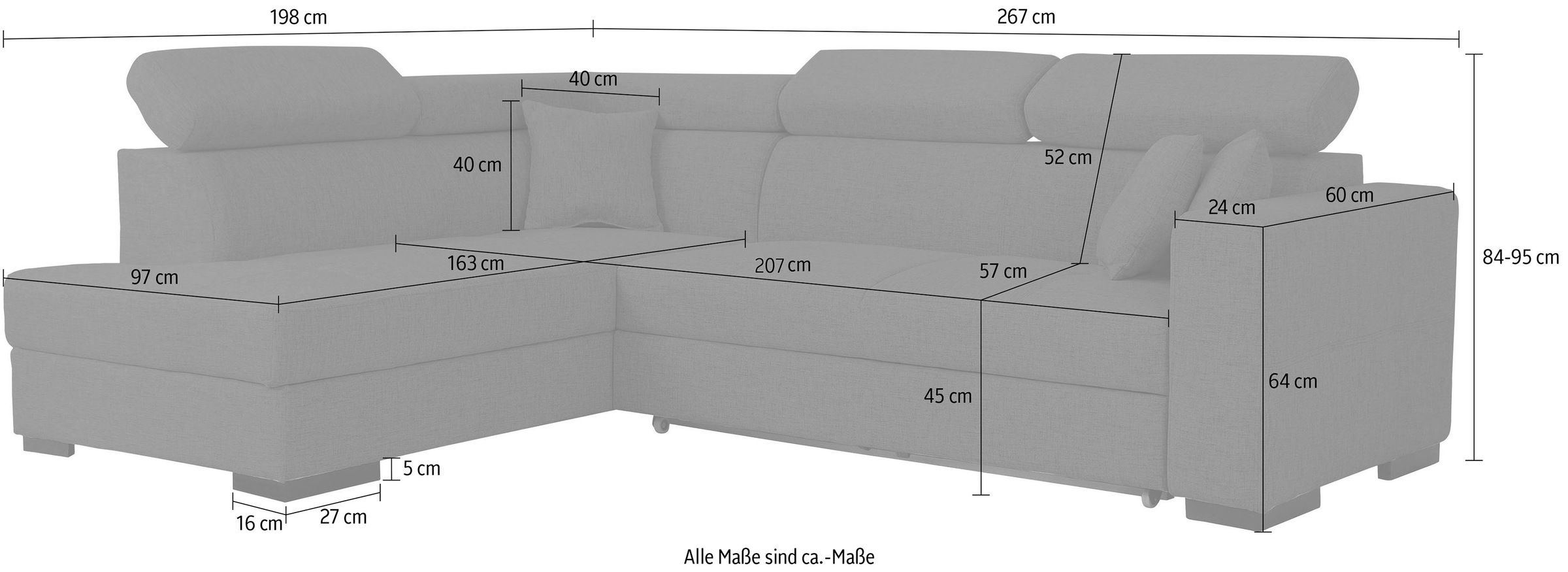 Home affaire Ecksofa »Tulio L-Form«, wahlweise mit Bettfunktion und Bettkasten, incl. 3 Zierkissen