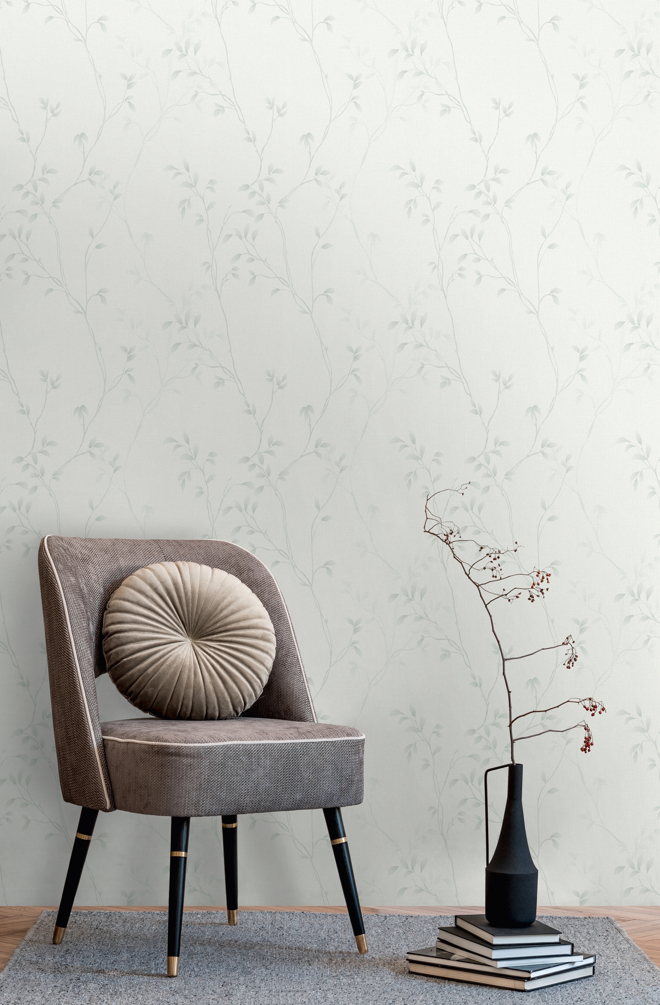 A.S. Création "Pure Elegance Tapete mit Blätterranken Mustertapete Floral Blattmotiv" matt strukturiert Vliestapete Blatt-Motiv für Schlafzimmer Küche Wohnzimmer Blätterranke