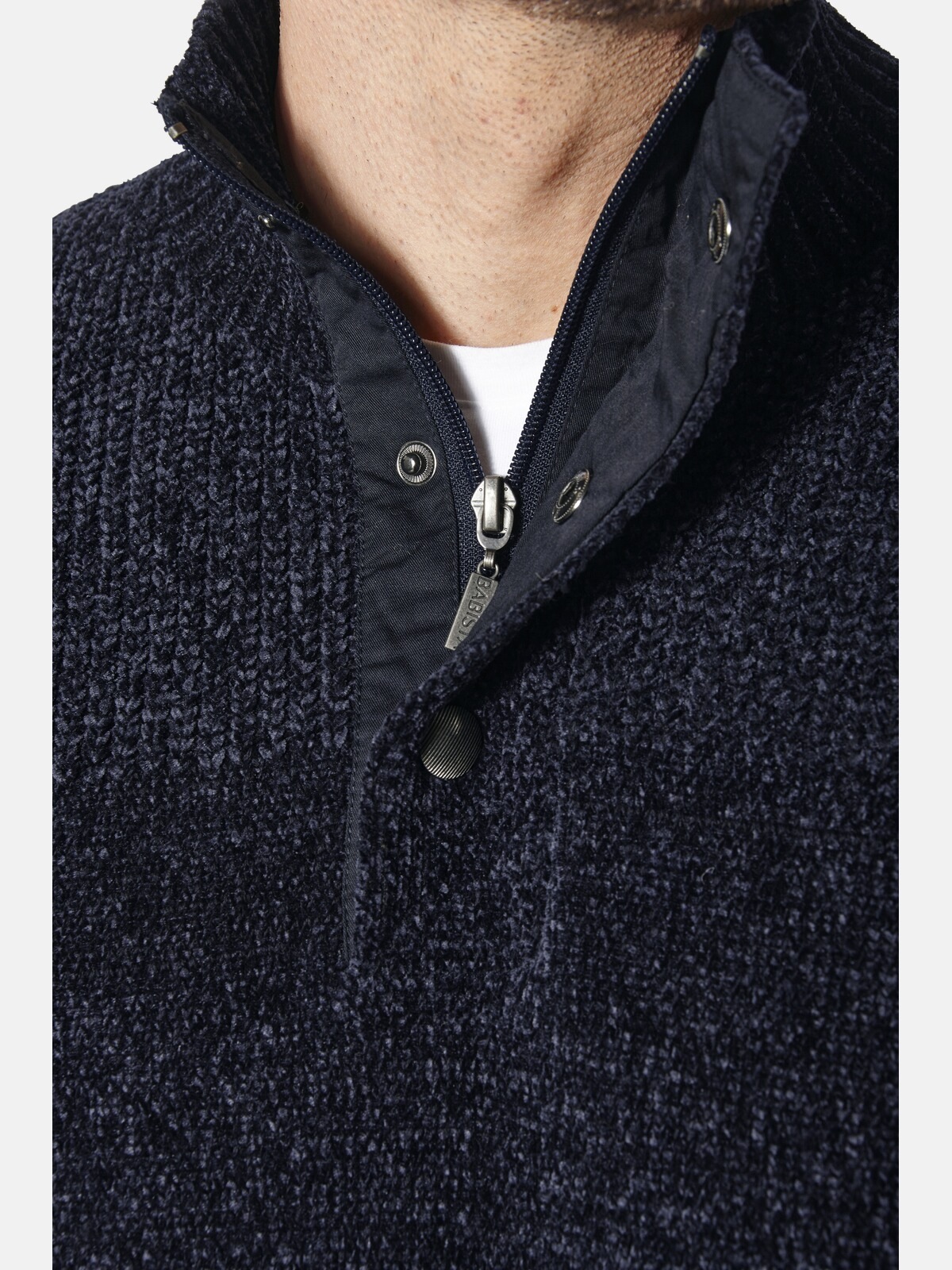 Stehkragenpullover BABISTA "Pullover VERITOLA", Herren, Gr. L, blau (dunkelblau), Obermaterial: 71% Polyester COOLMAX PES(Coolmax). 29% Baumwolle CO., unifarben, normal, ohne Ausschnitt, Pullover Stehkragenpullover 3