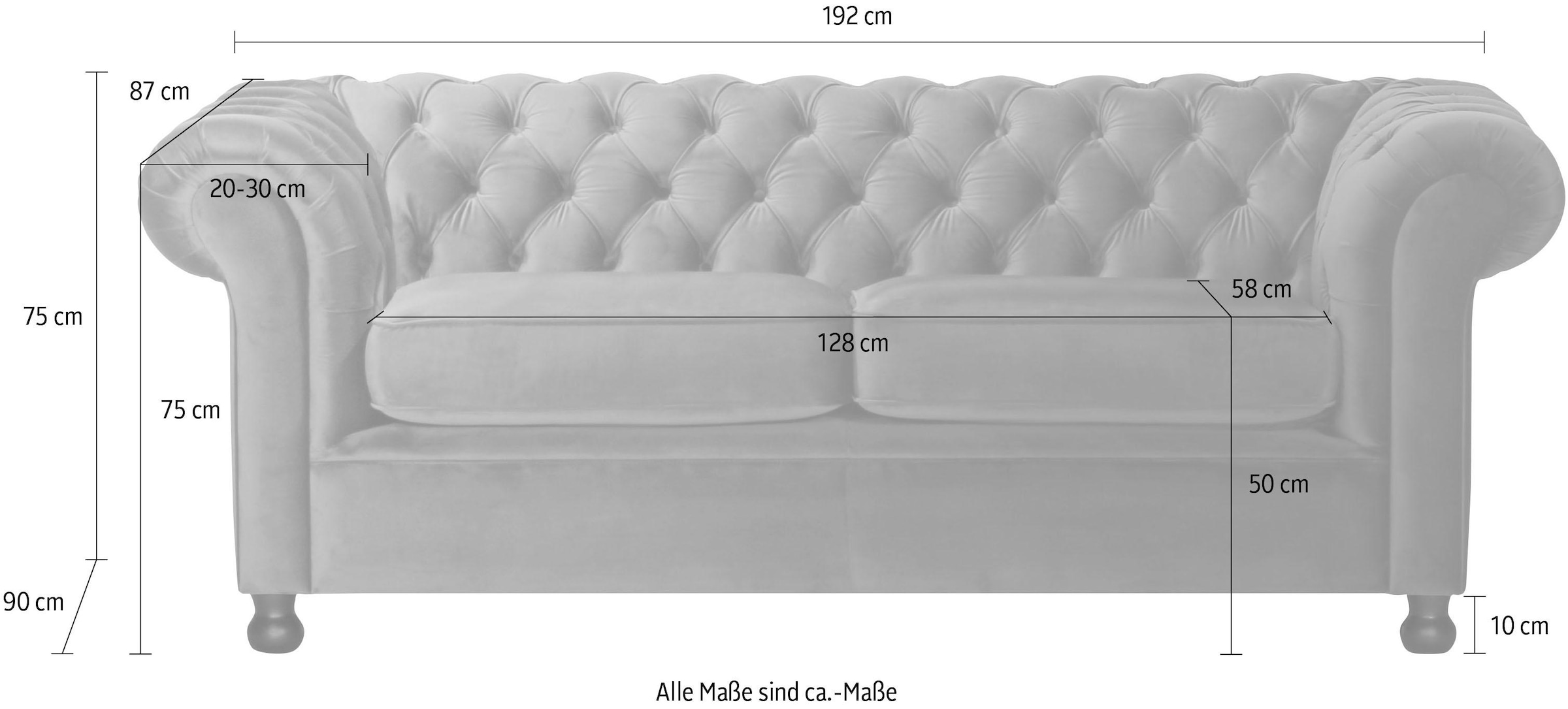 Home affaire Chesterfield-Sofa »Chesterfield Home 3-Sitzer B/T/H: 192/87/75 cn«, mit edler Knopfheftung und typischen Armlehnen