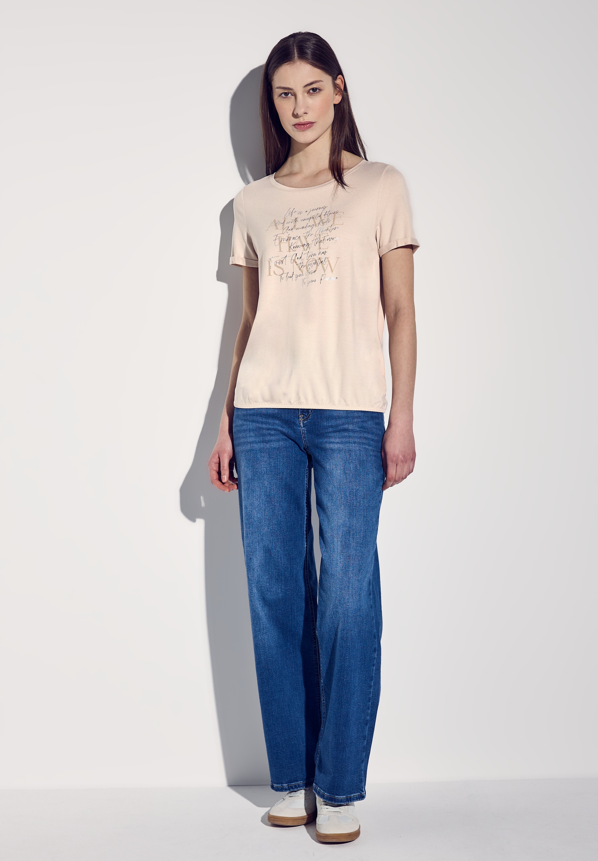 STREET ONE Rundhalsshirt, mit Elastiksaum