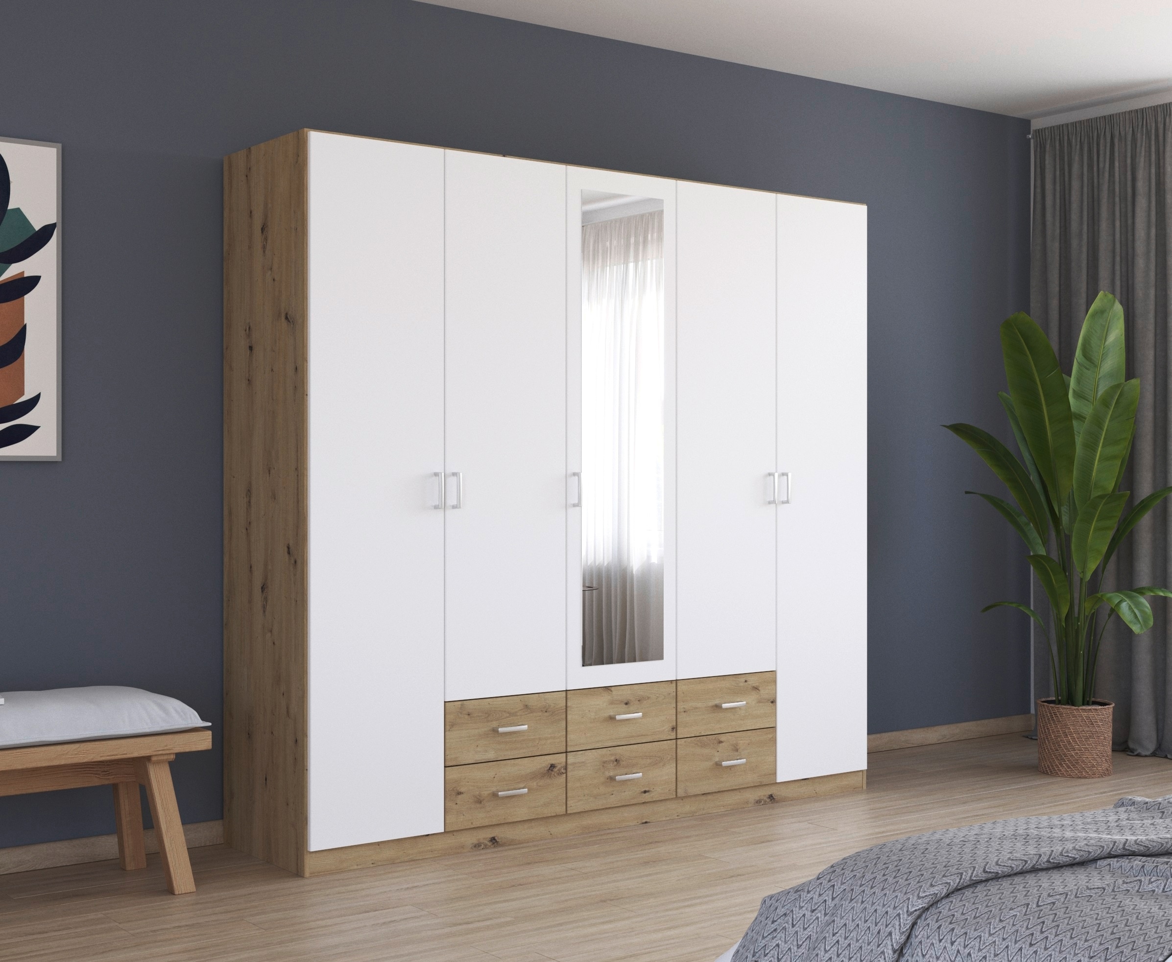 rauch Kleiderschrank »Schrank Garderobe Wäscheschrank GAMMA in 3 Breiten«, viel Stauraum mit 6 Schubladen, mit Spiegel TOPSELLER MADE IN GERMANY