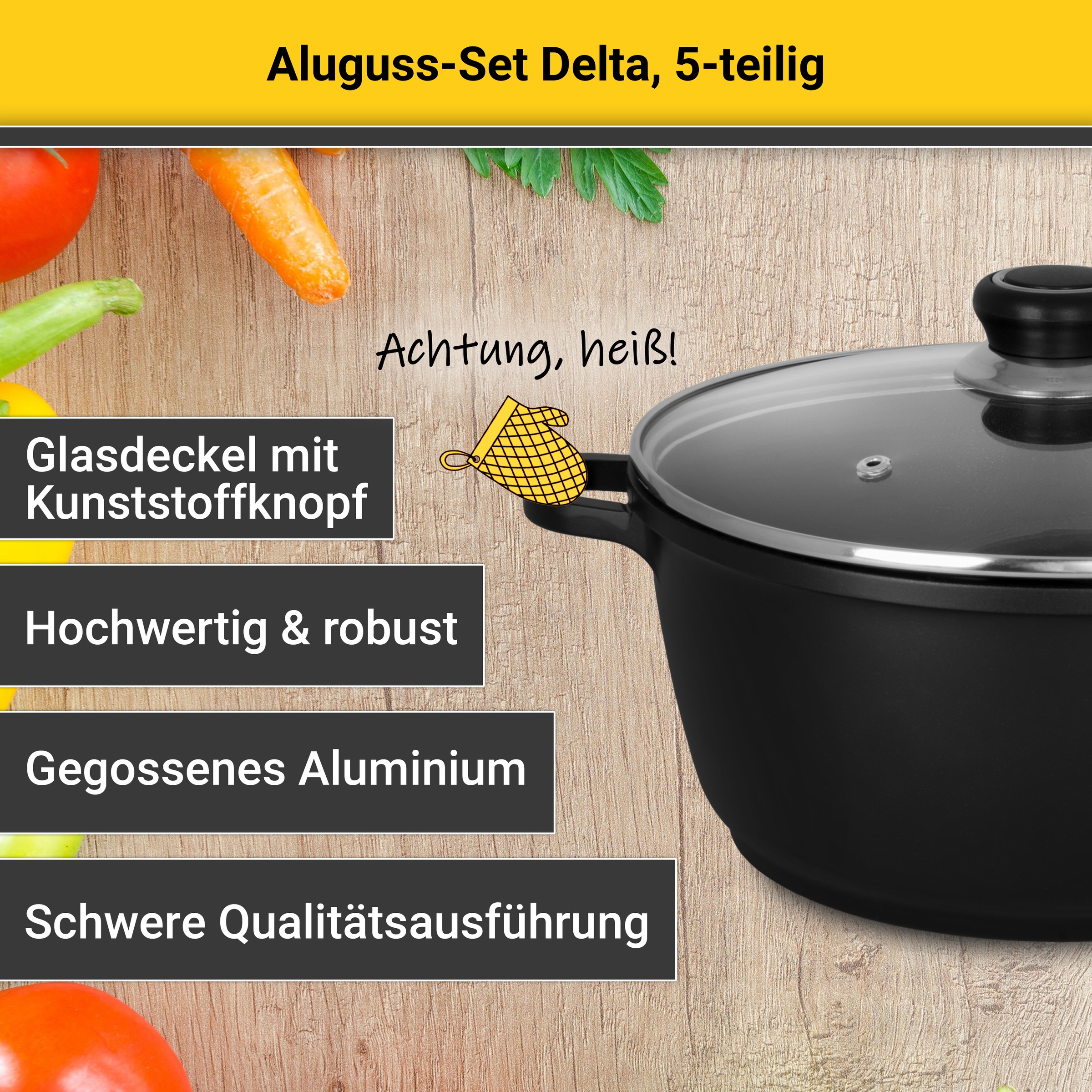 Krüger Topf-Set »Delta«, Aluminiumguss, (Set, 7 tlg.), für Induktions-Kochfelder geeignet