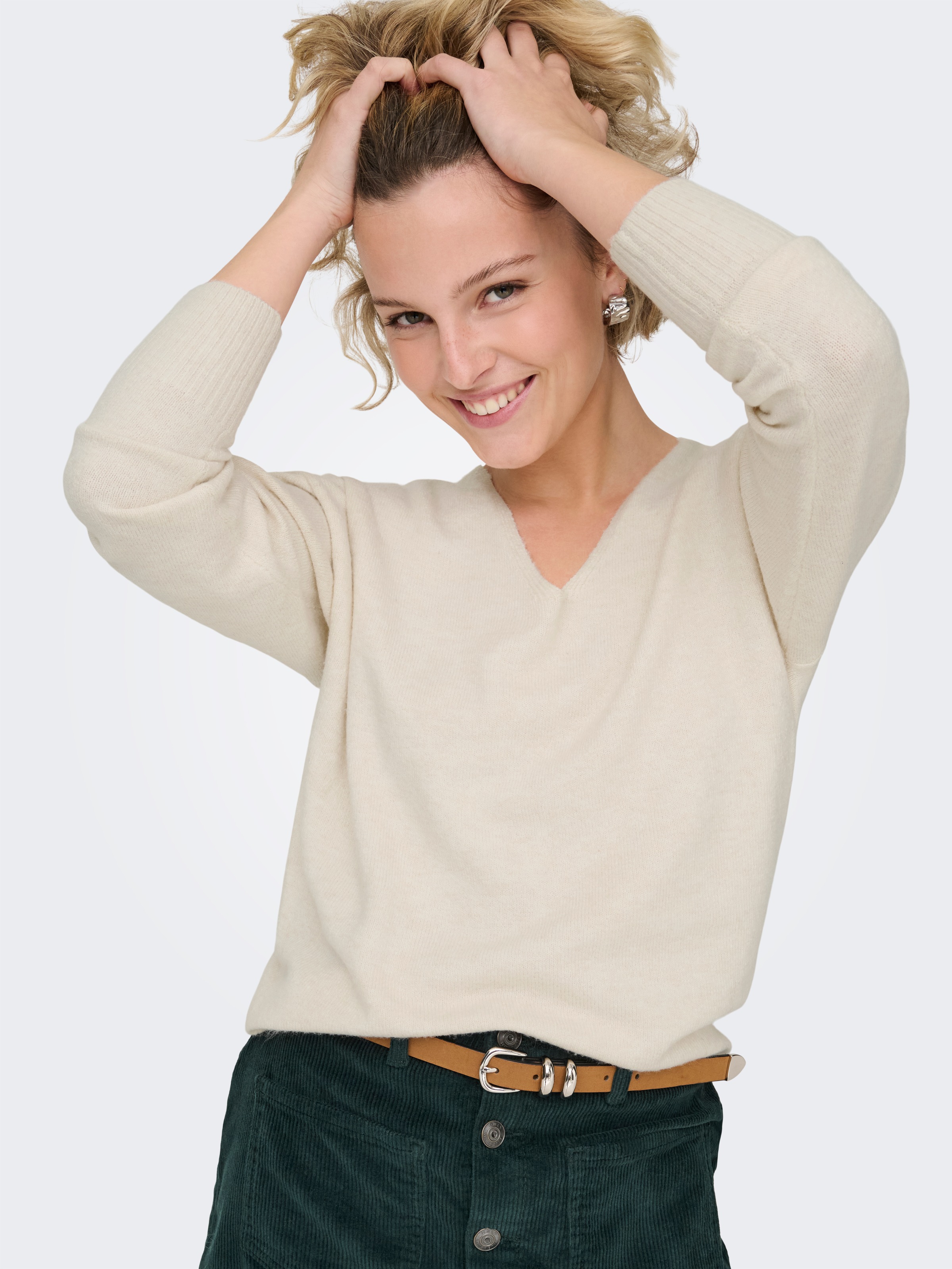 Strickpullover ONLY "ONLADALINE L/S SHORT PULLO KNT NOOS", Damen, Gr. XL, beige (pumice stone), Strick, Obermaterial: 80% Viskose (LENZING™ ECOVERO™), 20% Nylon, unifarben, regular fit normal, U-Boot-Ausschnitt, Rippstrickbündchen, Pullover Strickpullover 5