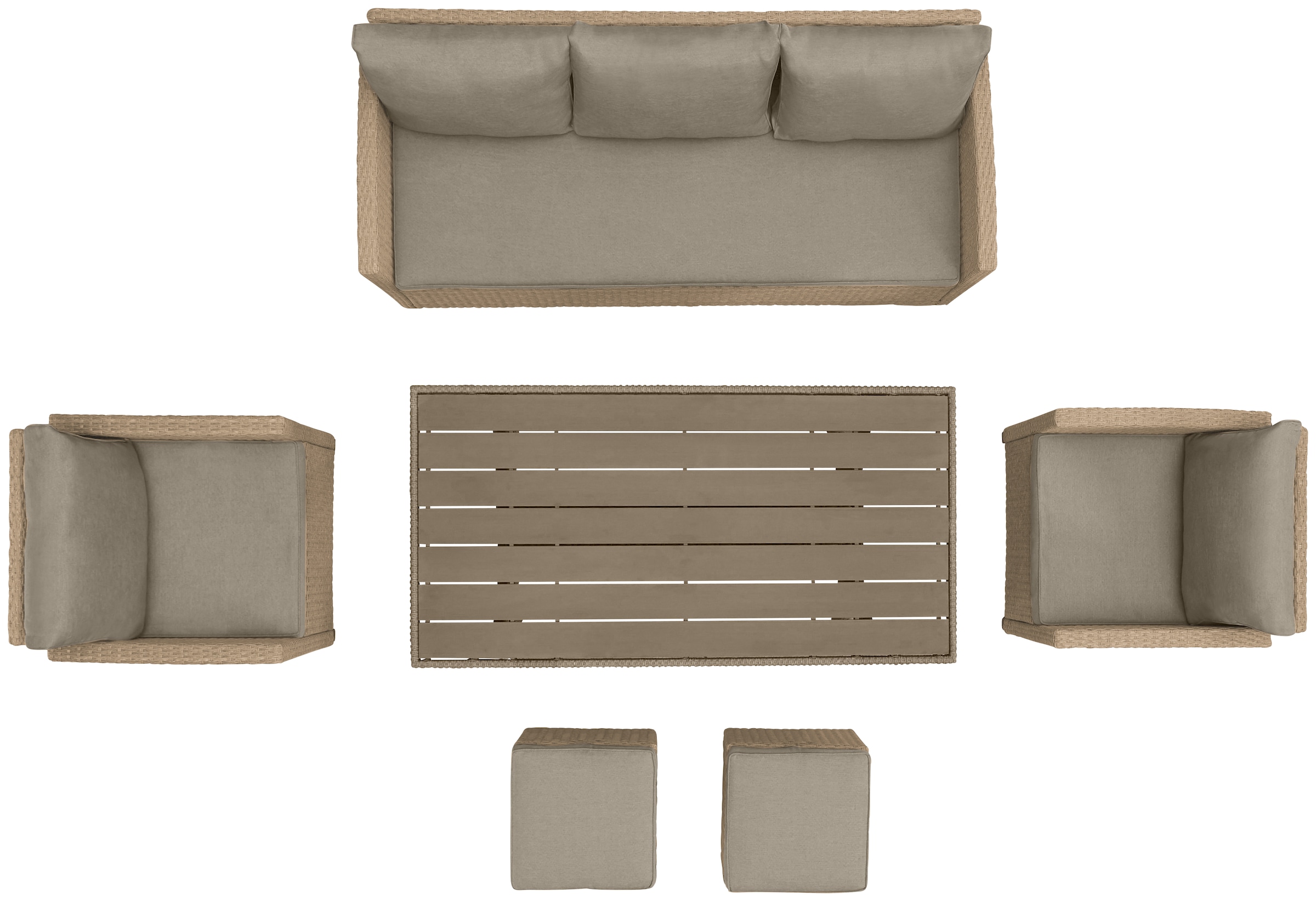 KONIFERA Gartenlounge-Set »Amsterdam«, (Set, 16 tlg., 1x 3er Sofa, 1x 2 Sessel, 2x Hocker, 1xTisch 144,5x74x67cm,Polyrattan), Stahl, Ablagefläche unter dem Tisch, Loungeset