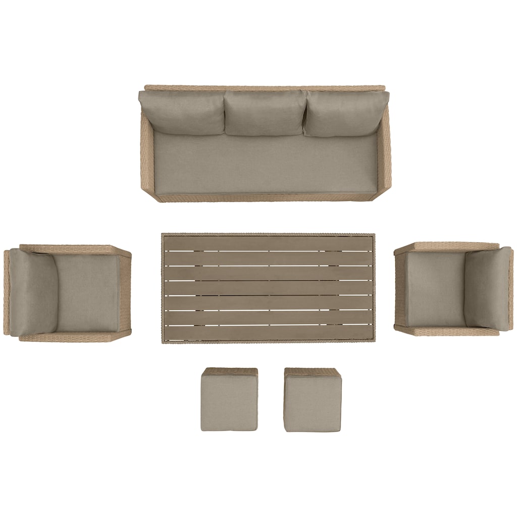 KONIFERA Gartenlounge-Set »Amsterdam«, (Set, 16 tlg., 1x 3er Sofa, 1x 2 Sessel, 2x Hocker, 1xTisch 144,5x74x67cm,Polyrattan)