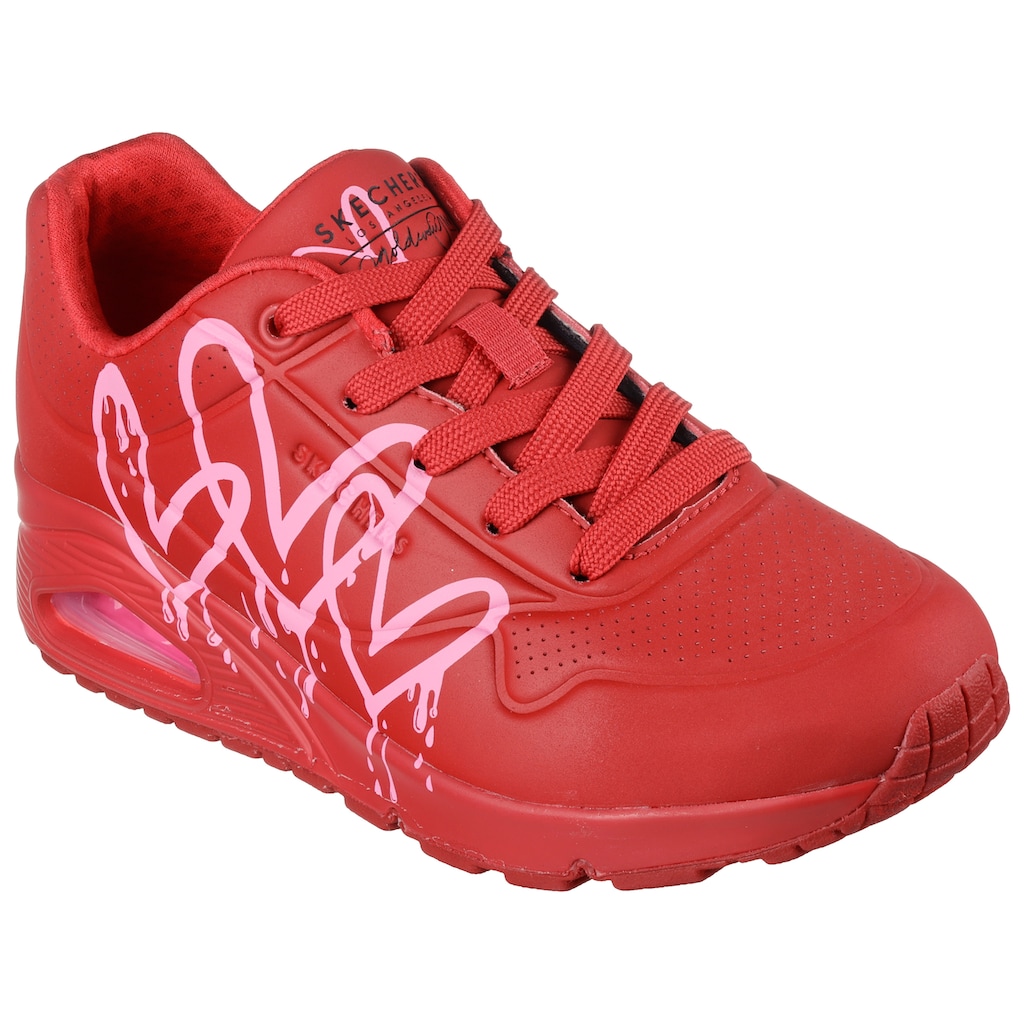 Skechers Sneaker »UNO DRIPPING IN LOVE«, mit Herzen-Graffity-Print, Freizeitschuh, Halbschuh, Schnürschuh