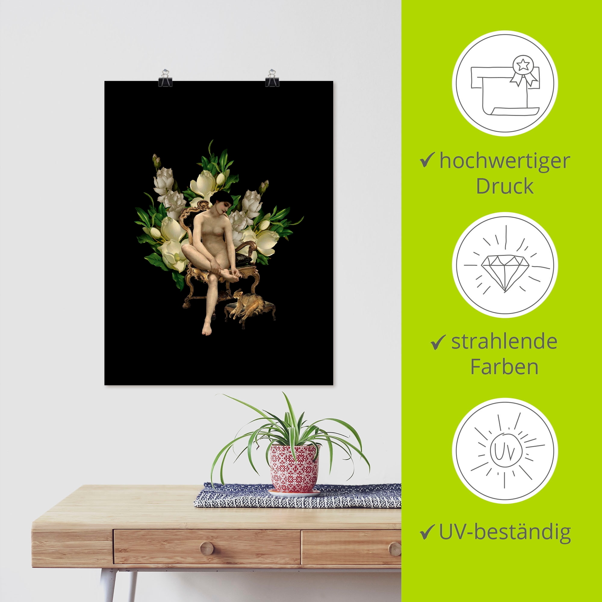 Artland Poster »Venus mit Katze und Magnolien«, Gottes Bilder, (1 St.), als Alubild, Leinwandbild, Wandaufkleber oder Poster in versch. Größen