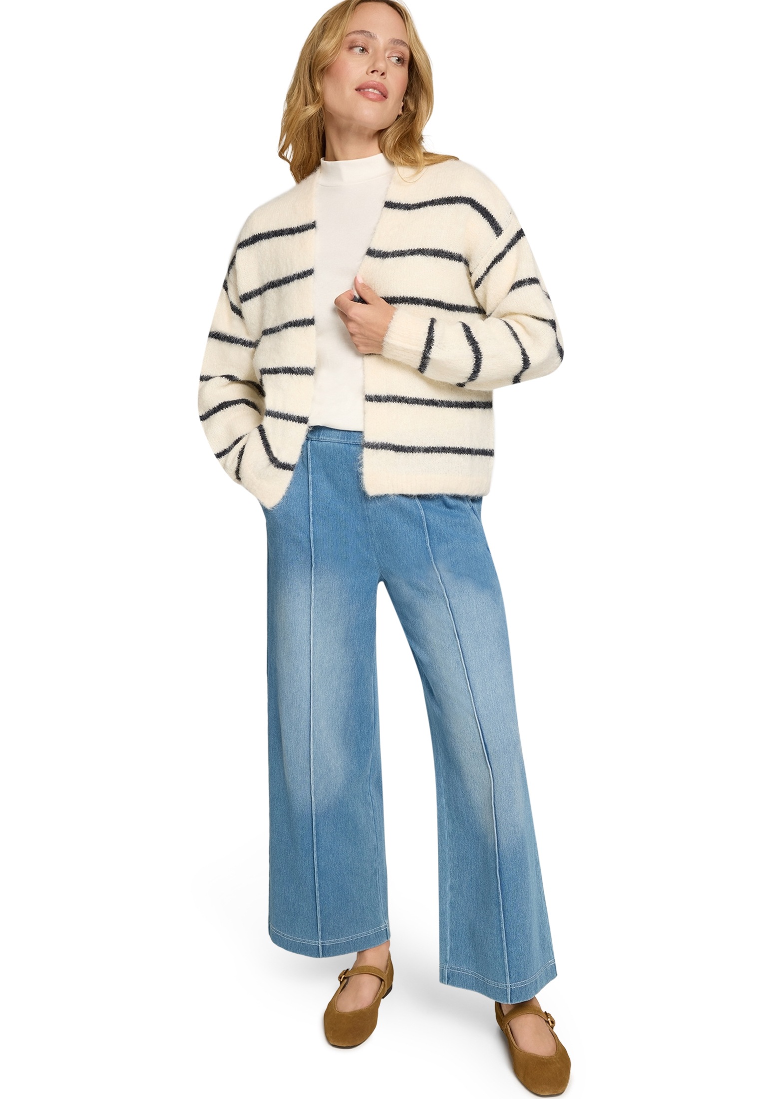 Zero Strickjacke »Damen mit Streifen offener Style« 1 tlg. Plain/ohne Details