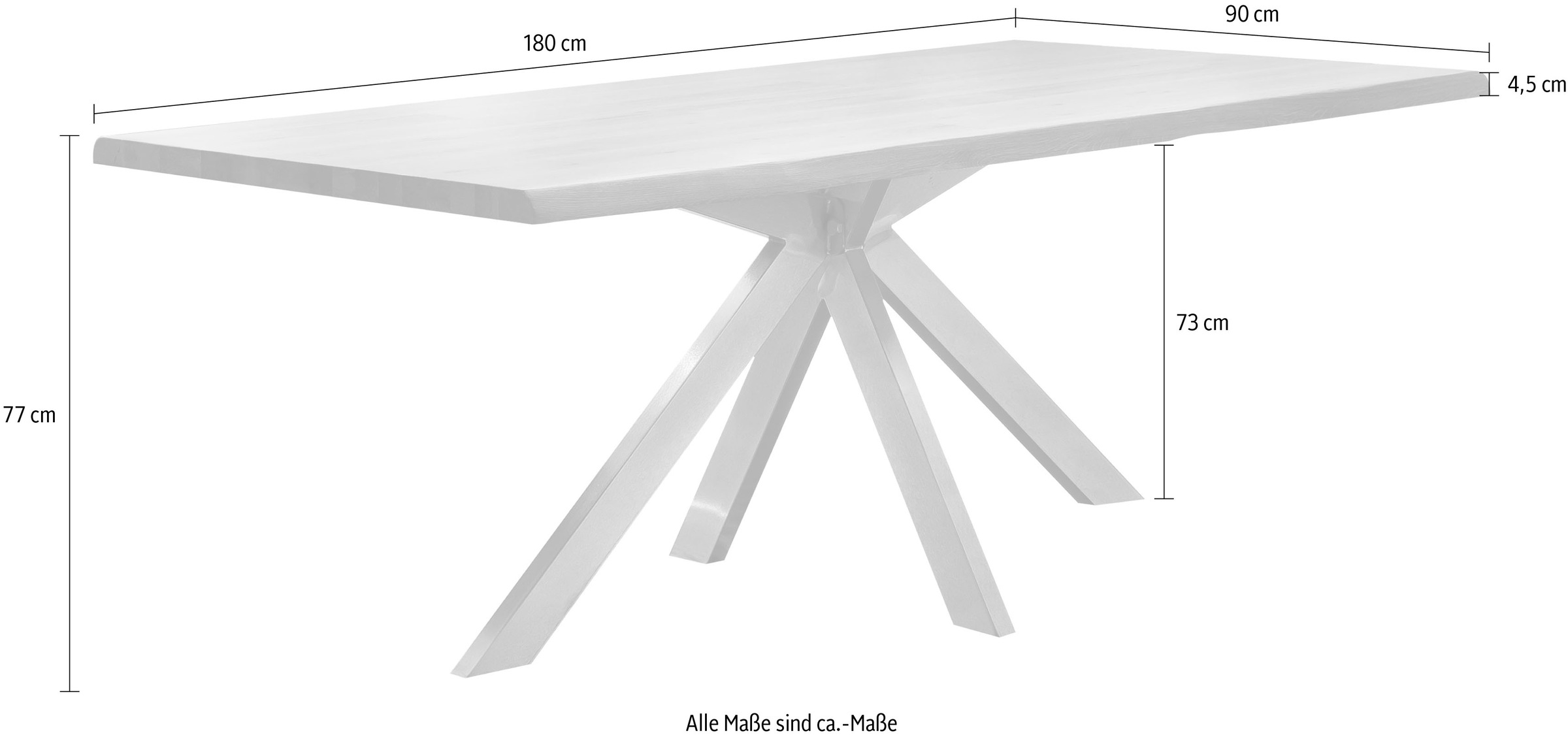Esstisch HOME AFFAIRE "Tristan natur", beige (natur, silber, natur), B:180cm H:77cm T:90cm, Tische, Esstisch, mit echter Baumkante 3