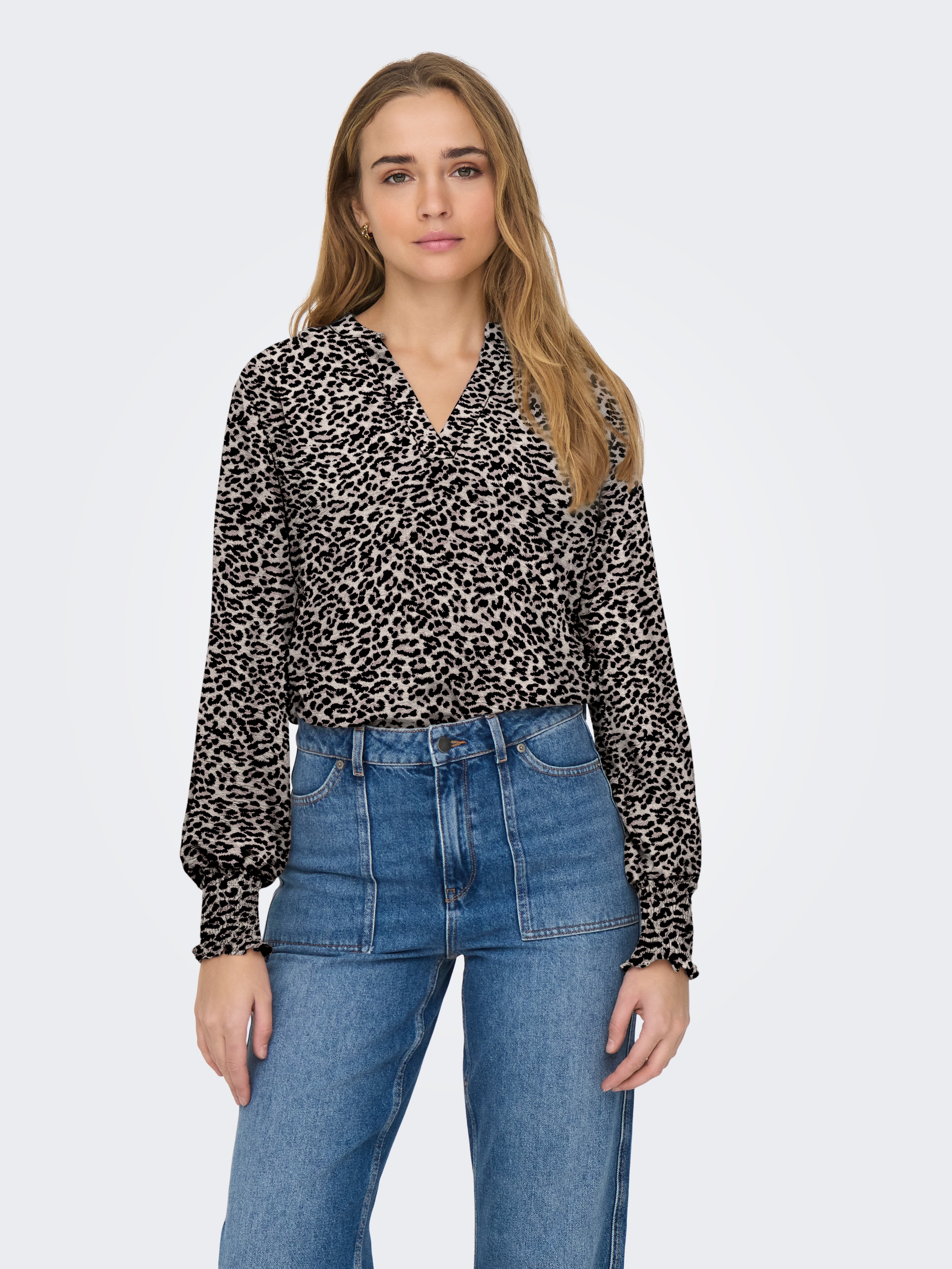 ONLY Blusenshirt "ONLMETTE V-NECK LS SMOCK TOP NOOS WVN" Kunstfaser, regula günstig online kaufen