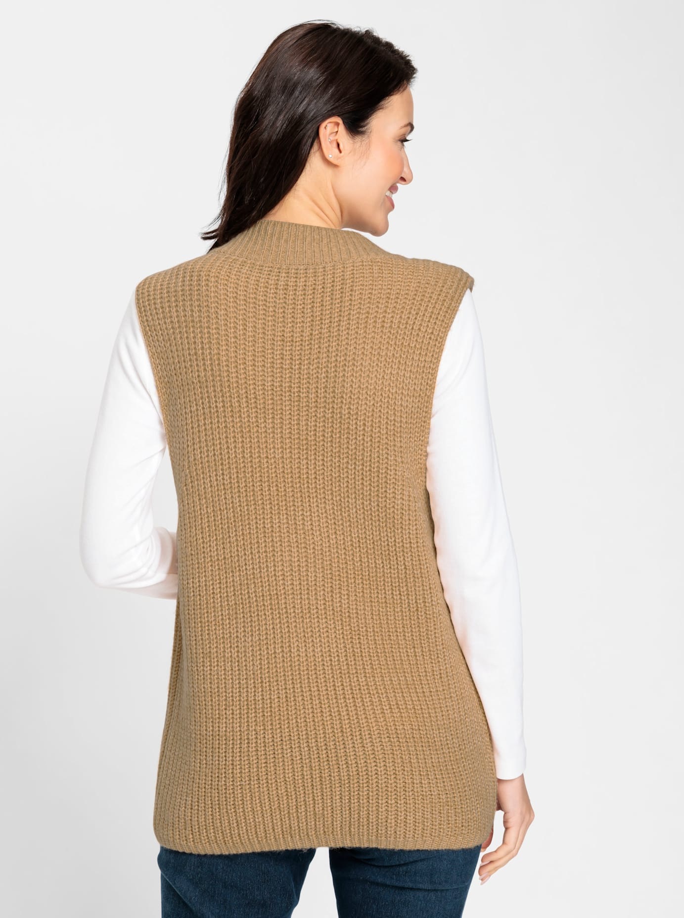 Strickweste INSPIRATIONEN, Damen, Gr. 38, braun (camel), 86% Polyacryl, 14% Wolle, unifarben, Westen Strickweste 2