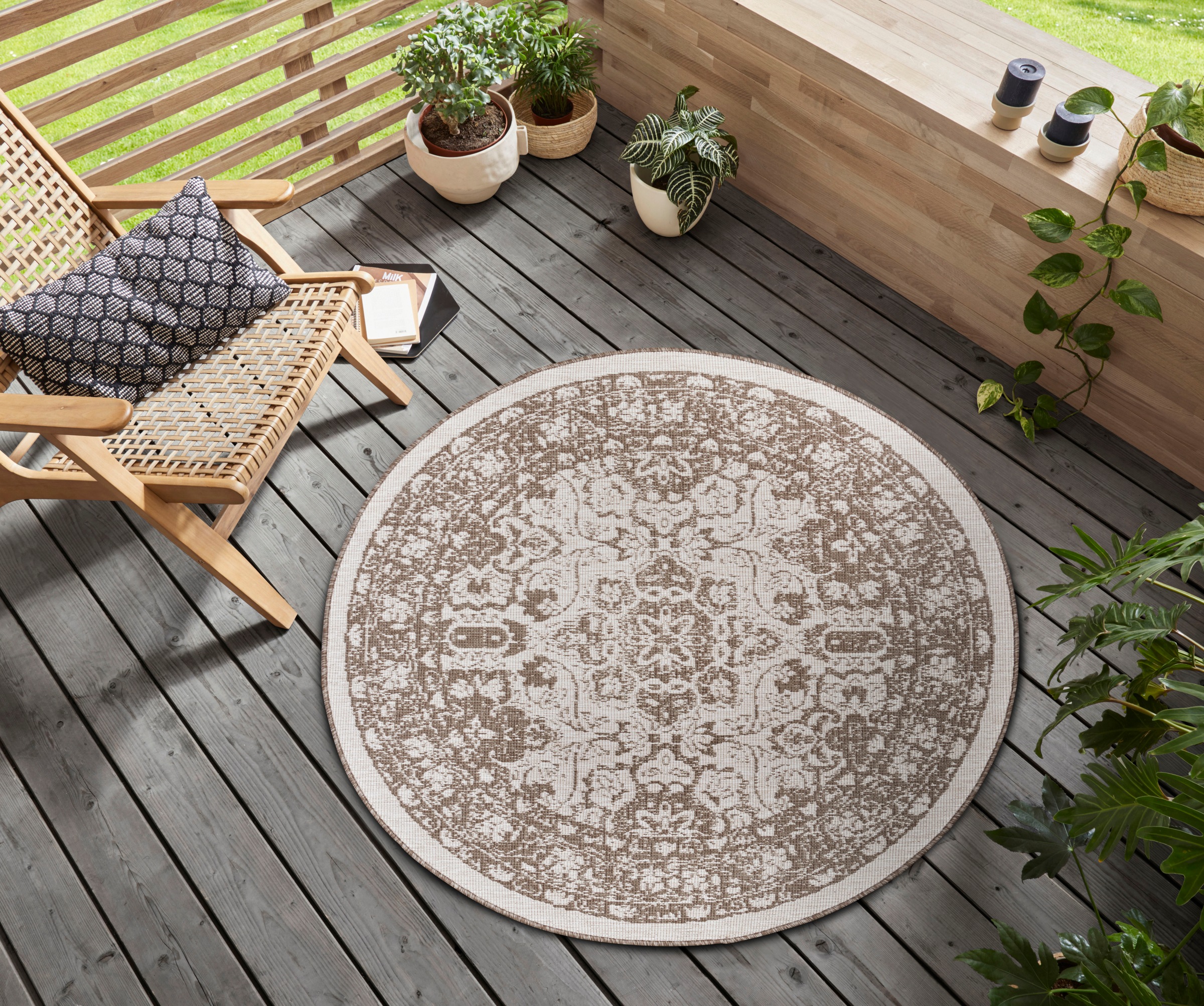 freundin Home Collection Teppich »Jole«, rund, In-und Outdoor geeignet, Mandala, Pflegeleicht, Flachgewebe, Wendbar