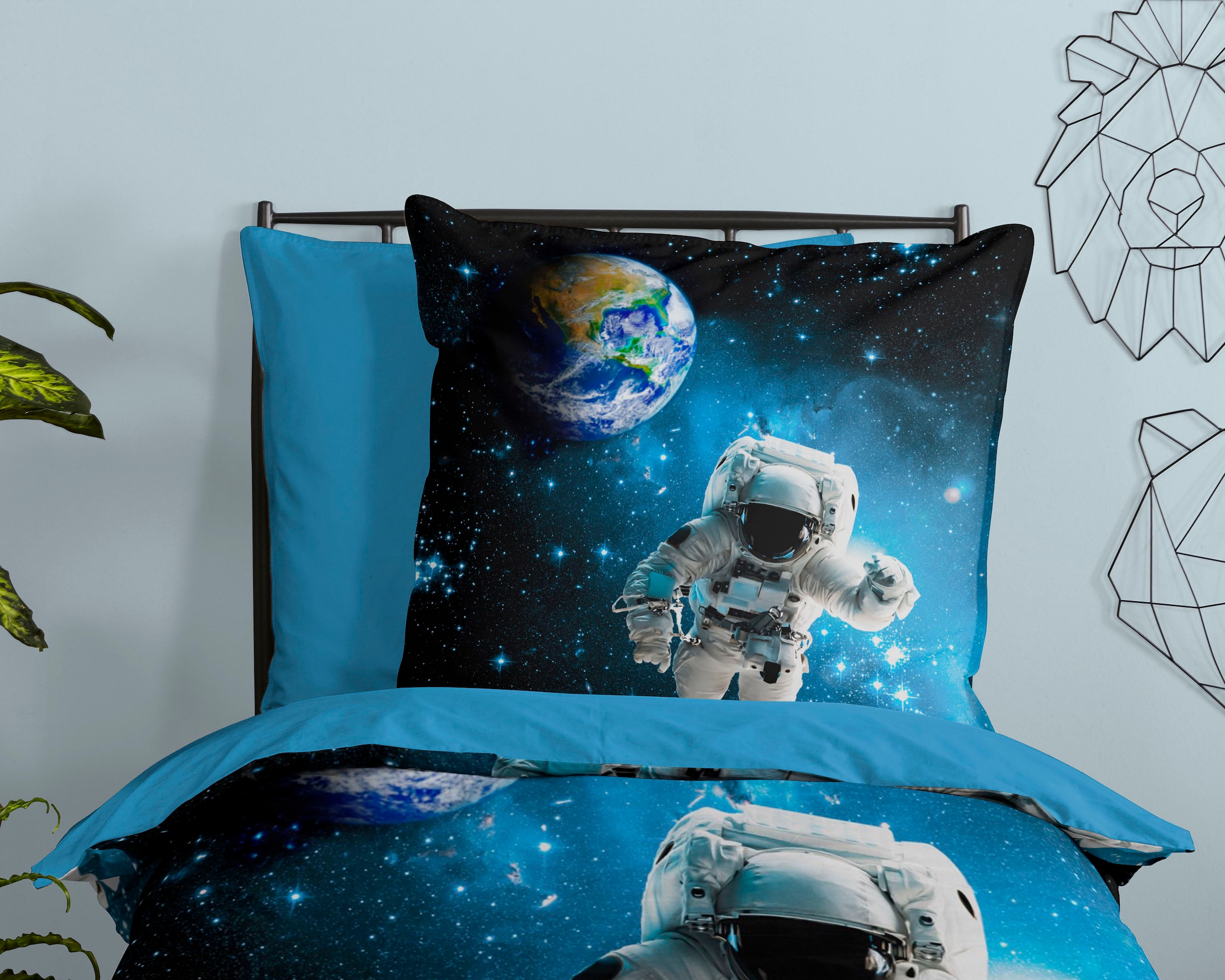 good morning Kinderbettwäsche »Astronaut«, Baumwolle, 135x200, Reißverschluss, Wende, Kind, Junge, Weltall, Blau
