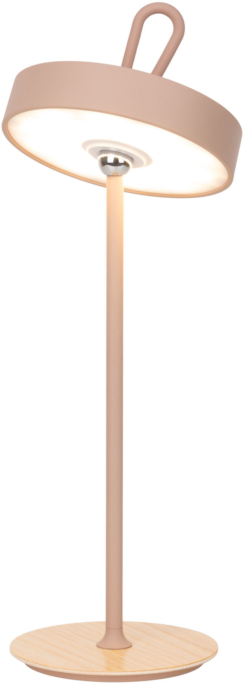 OTTO home LED Tischleuchte »Ellvra mit Holzfuß, abnehmbares Kopfteil als Hängeleuchte verwendbar« LED-Modul 1 Stk. Warmweiß aufladbar, inkl Akku + USB Kabel, Kopfteil magnetisch, abnehmbar, Holz