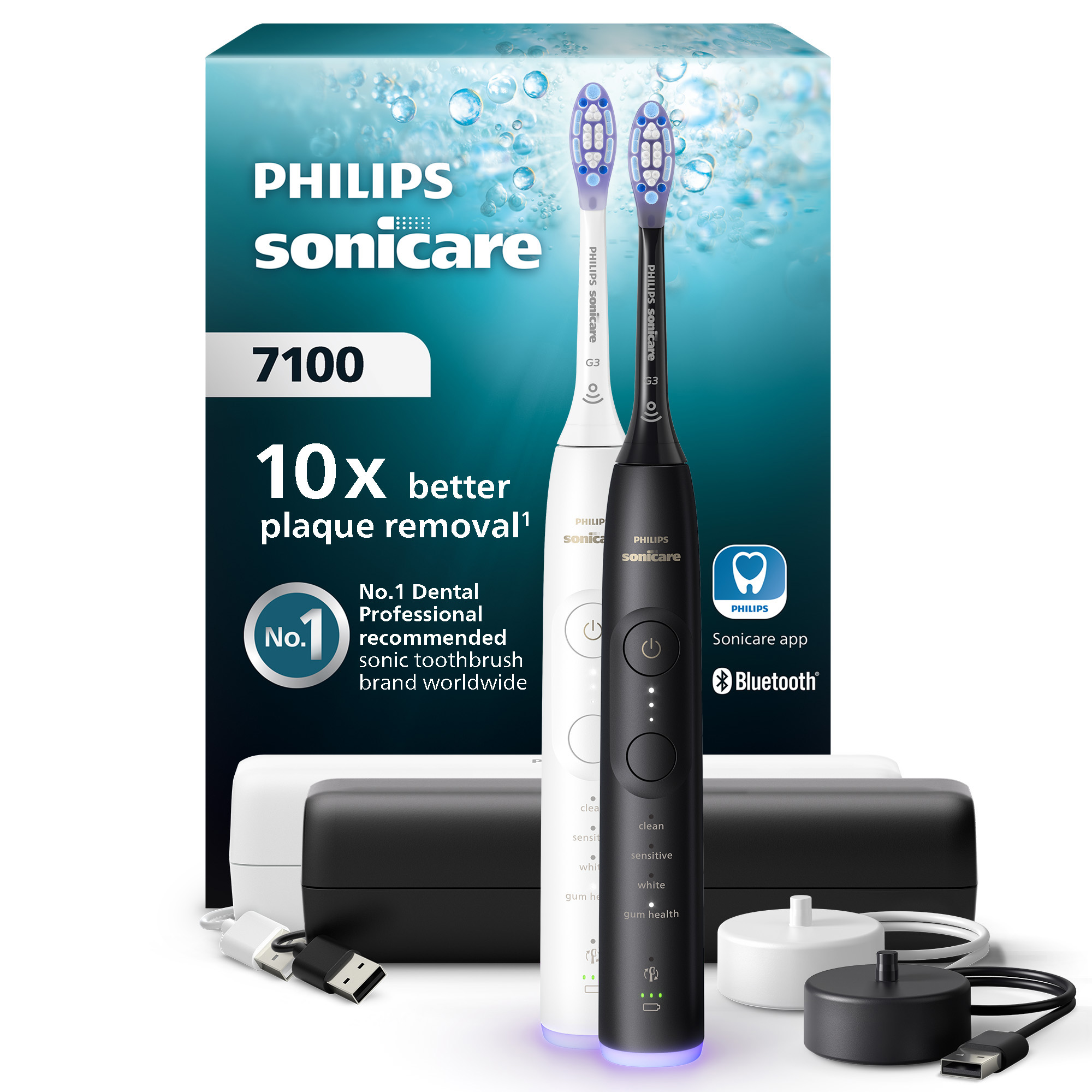 Elektrische Zahnbürste "Series 7100 HX7429/02", weiß, PHILIPS SONICARE, B:17,1cm H:23,2cm T:6cm, Elektrozahnbürsten, mit Andruckkontrolle, 7
