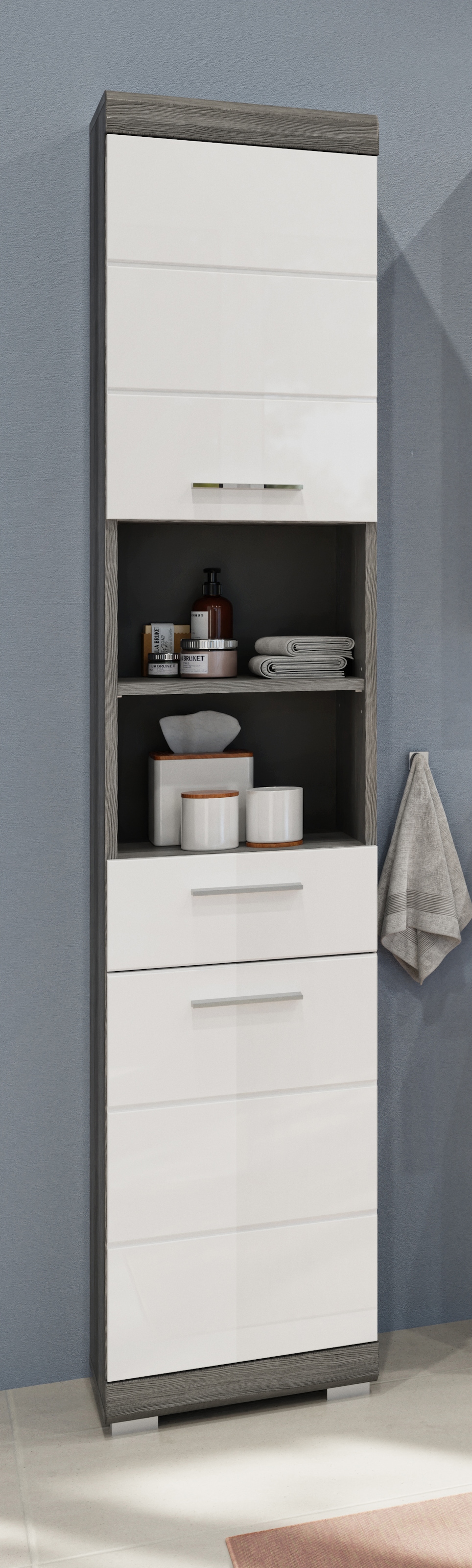 INOSIGN aukšta pastatoma spintelė »Siena plotis 37cm 2 durys 1 stalčiai 2 offene Fächer MDF-Front« (1 St.) in padėties spalvos erhältlich vonios kambario baldai Vonios spinta spinta Bad
