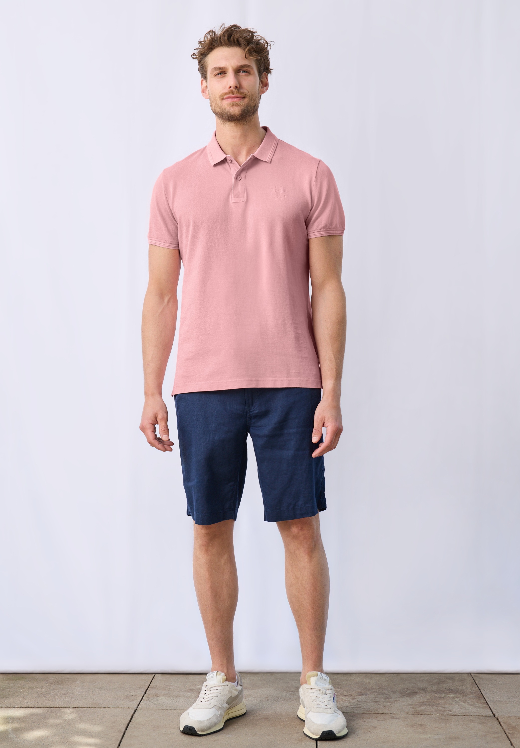 Poloshirt STREET ONE MEN, Herren, Gr. M (40), orange (pastel peach), Web, 100% Baumwolle, unifarben, normal normal, hoch geschlossener Ausschnitt, Bündchen, Shirts, mit Seitlichen Einschlitzen am Saum 2