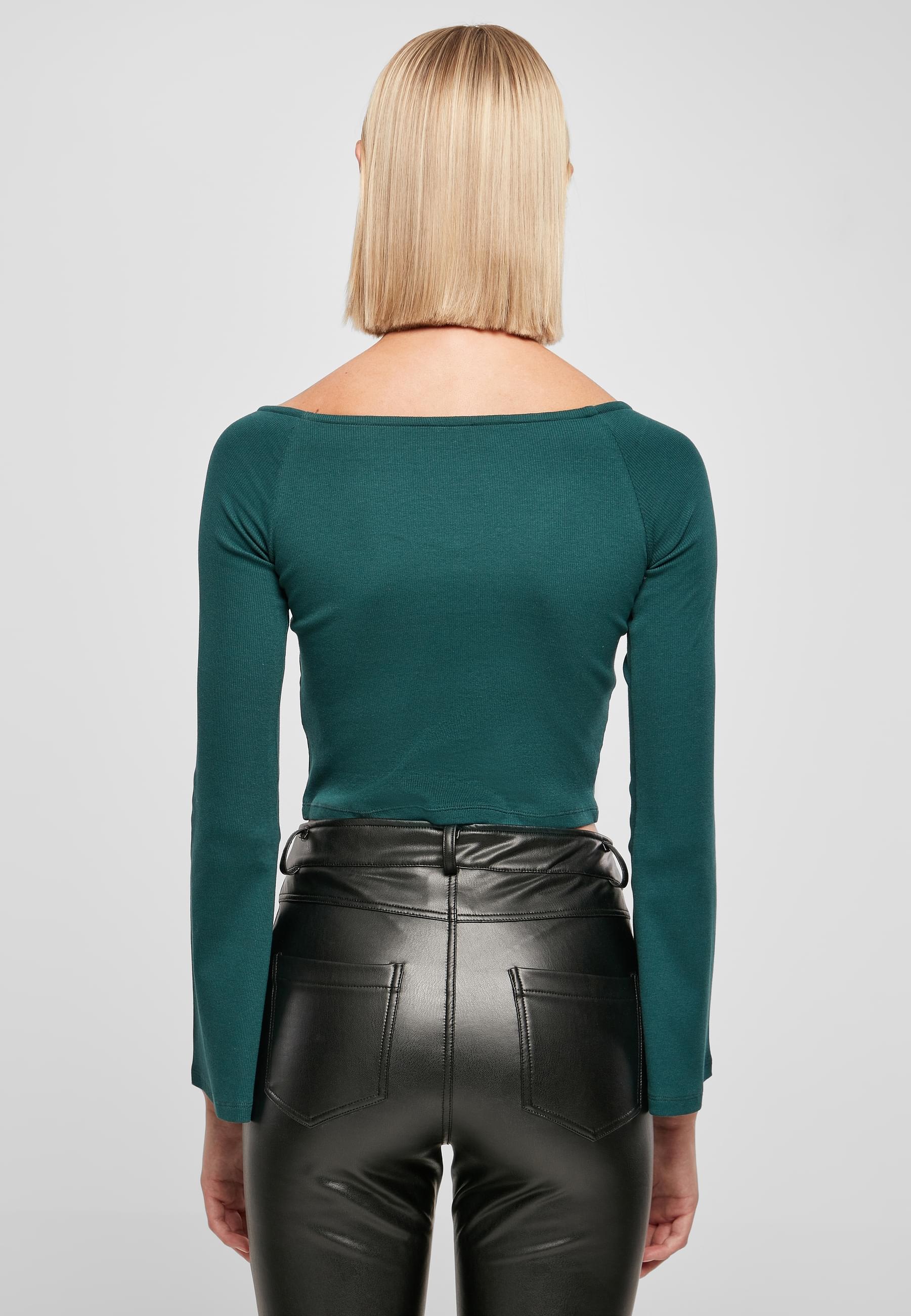 URBAN CLASSICS Langarmshirt »Urban Classics Damen Ladies Short Rib Wide V-Neck Longsleeve«, (1 tlg.)