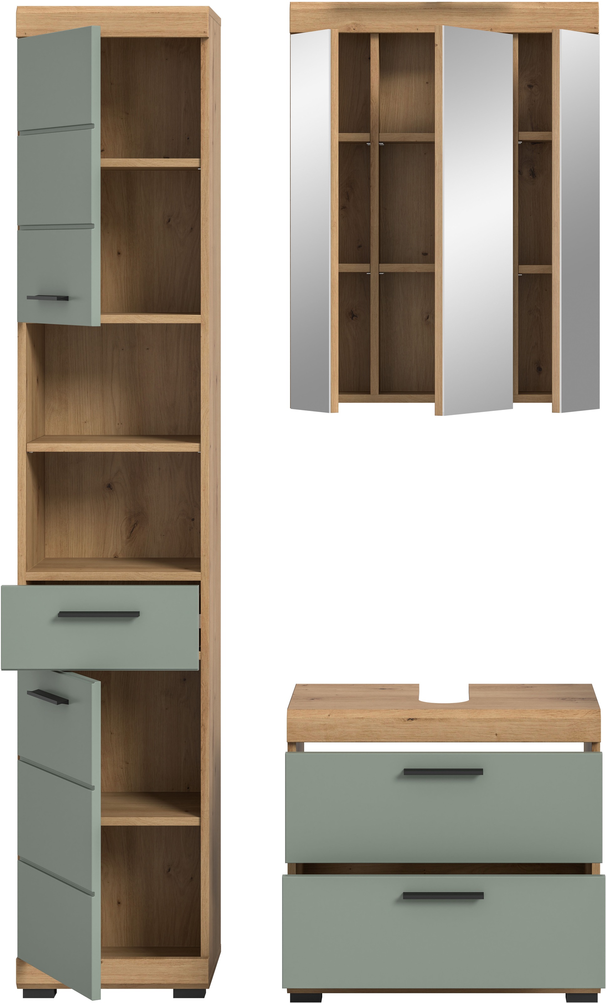 INOSIGN Badmöbel-Set »Siena, 3 teilig, bestehend aus:«, (Set), Hochschrank, Waschbeckenunterschrank, Spiegelschrank
