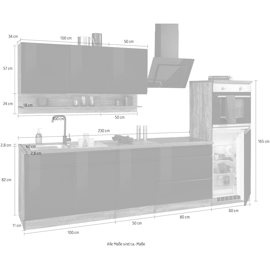 Kochstation Küche »KS-Virginia«, Breite 290 cm, wahlweise mit Induktionskochfeld