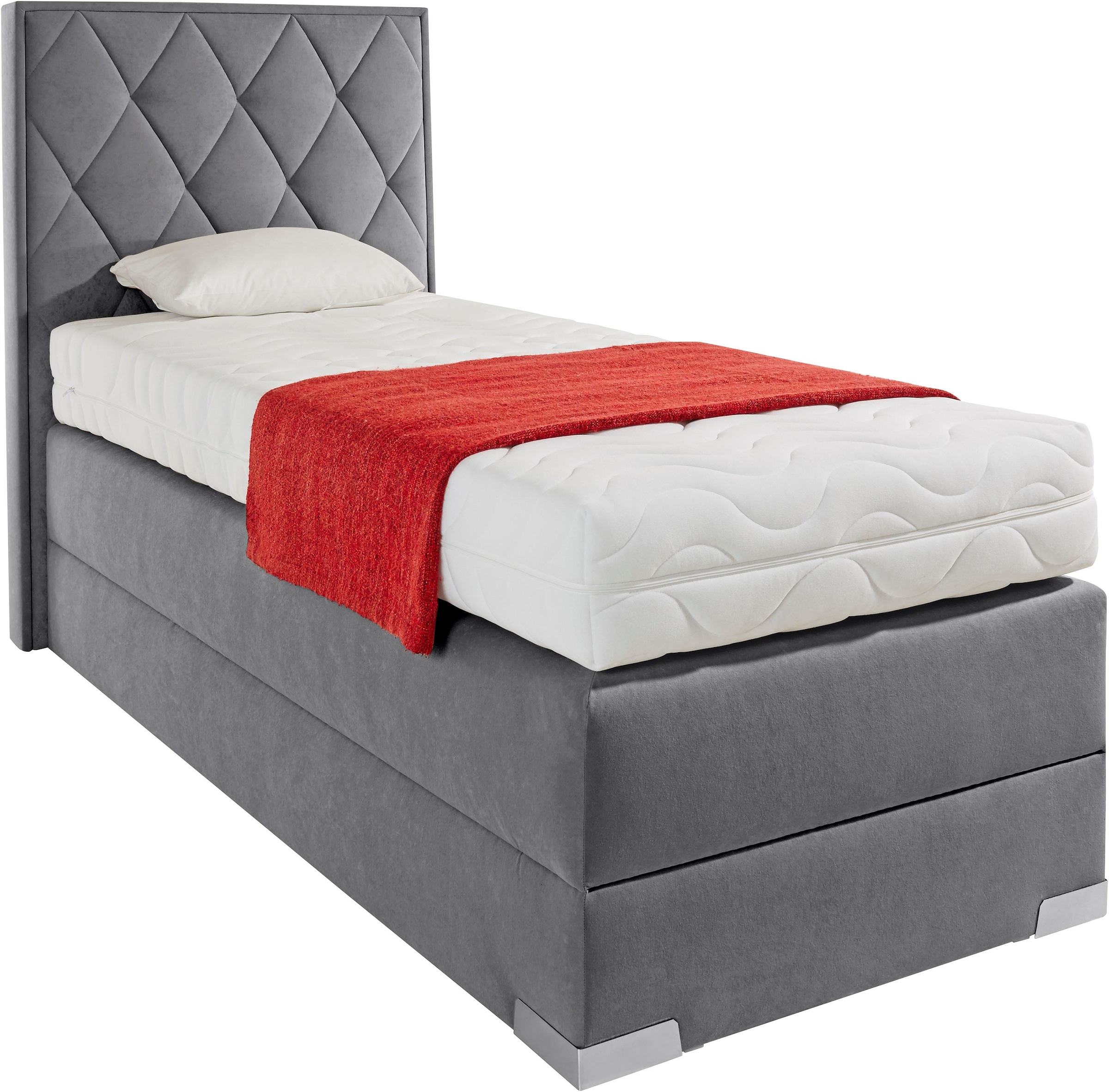Boxspringbett, grau (dunkelgrau), B:100cm L:212cm, Bezug der Obermatratze: 100% Polyester, Bezug abnehm- und waschbar bis 60C;Unterbox und Kopfteil: Microvelours-Bezug (100% Polyester), WESTFALIA SCHLAFKOMFORT, Komplettbetten, Boxspringbett 7