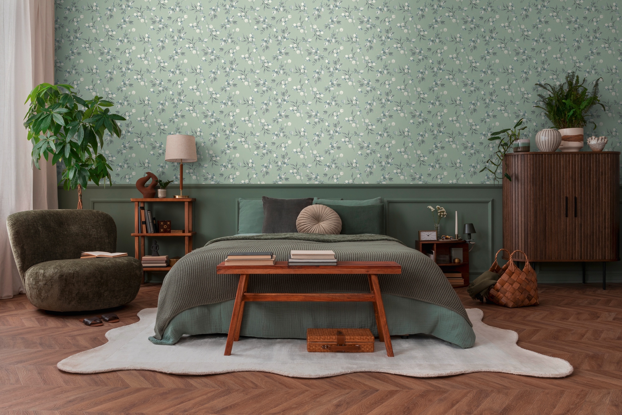 A.S. Création Vliestapete »Pure Elegance Blumen-Tapete Mustertapete Blümchen Blattmuster«, leicht glänzend, Vliestapete floral für Schlafzimmer Küche Wohnzimmer Blumen Design