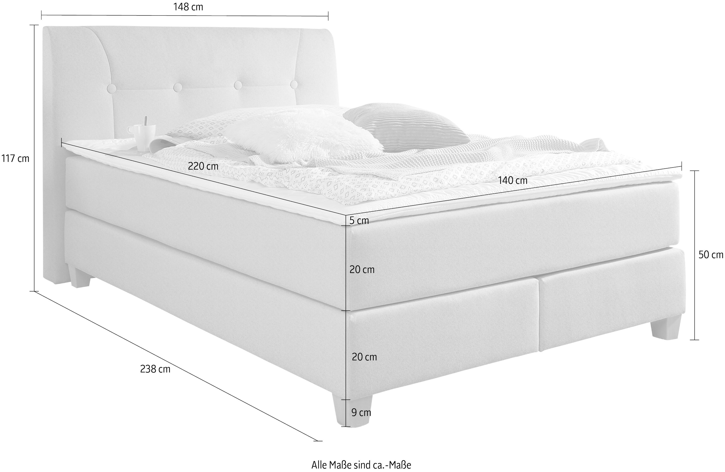 Home affaire Boxspringbett »Calloway«, inkl. Topper, XXL-Ausführung, in 4 Farben, 5 Breiten, 3 Matratzenarten