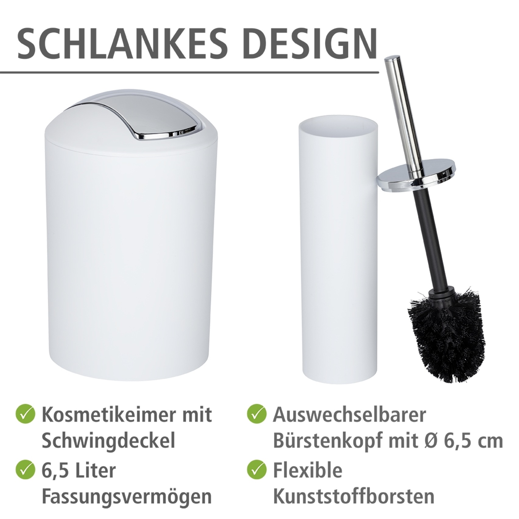 WENKO Badaccessoire-Set »Calvo« Seifenspender, Zahnputzbecher, WC-Garnitur & Kosmetikeimer