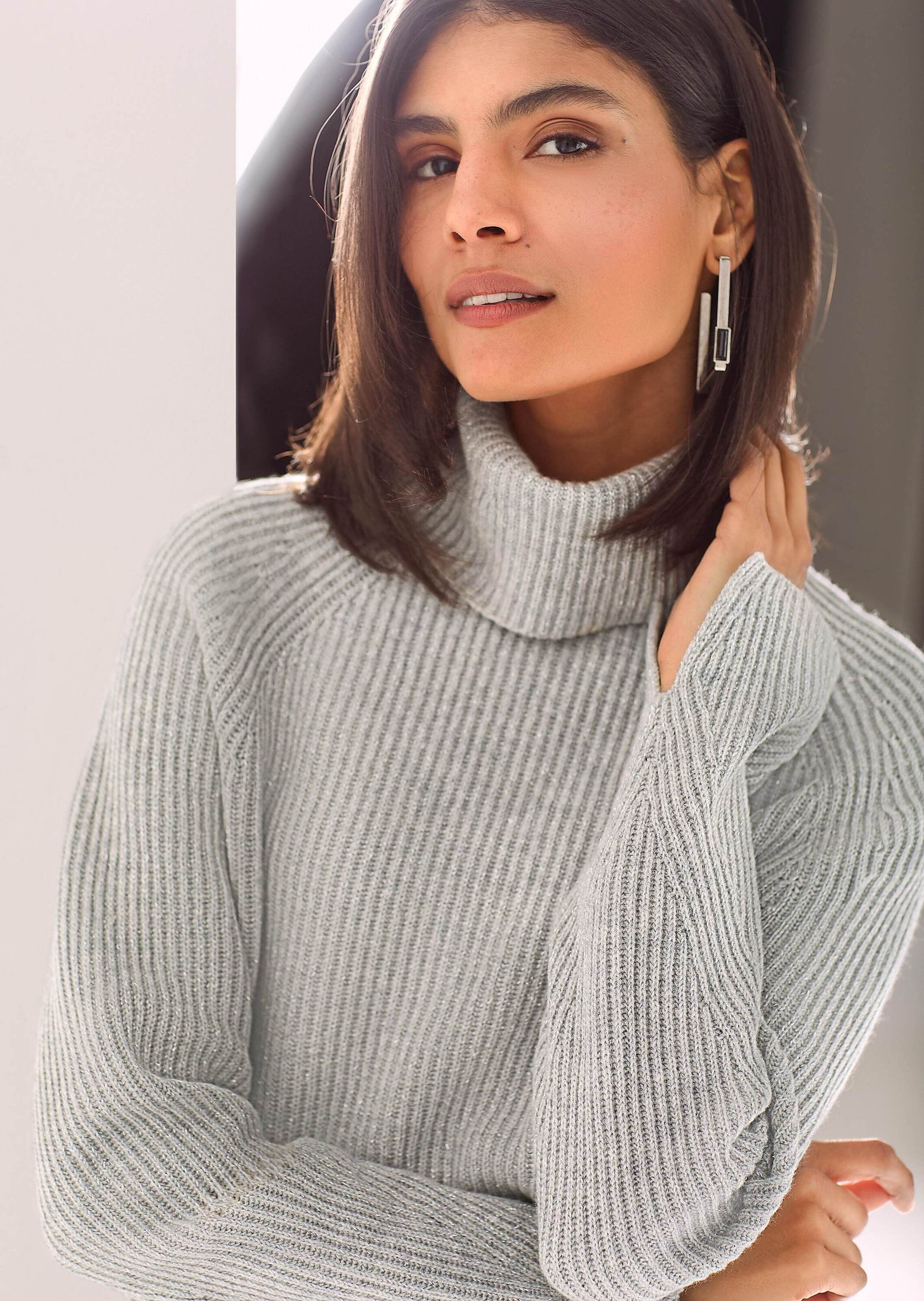 MADELEINE Longpullover »Pullover Patentstrick-Pullover mit Polo-Kragen«