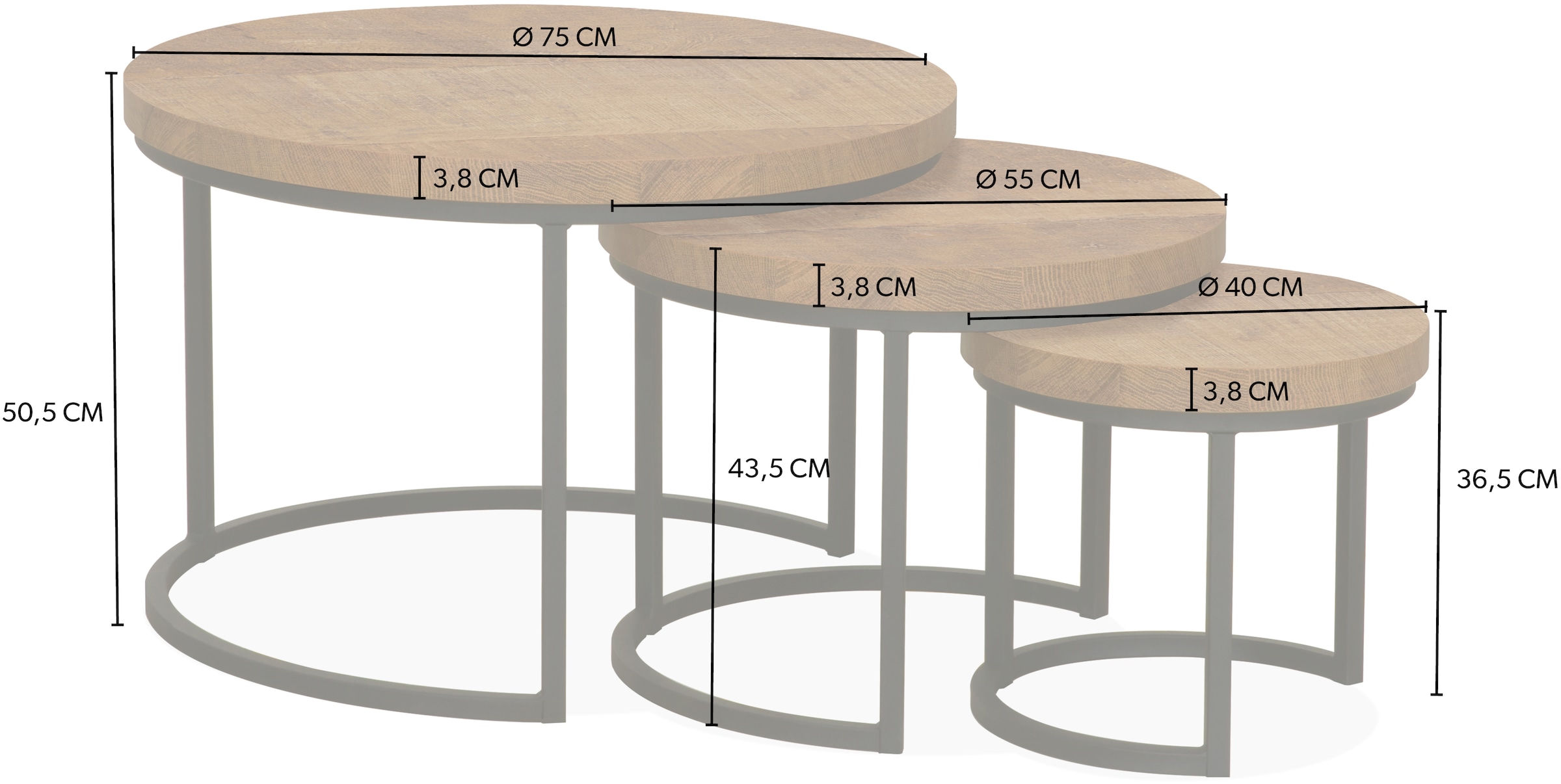 OMG Design Couchtisch »Hugo« 3 Stk. tlg. im 3er Set, variabel stellbar