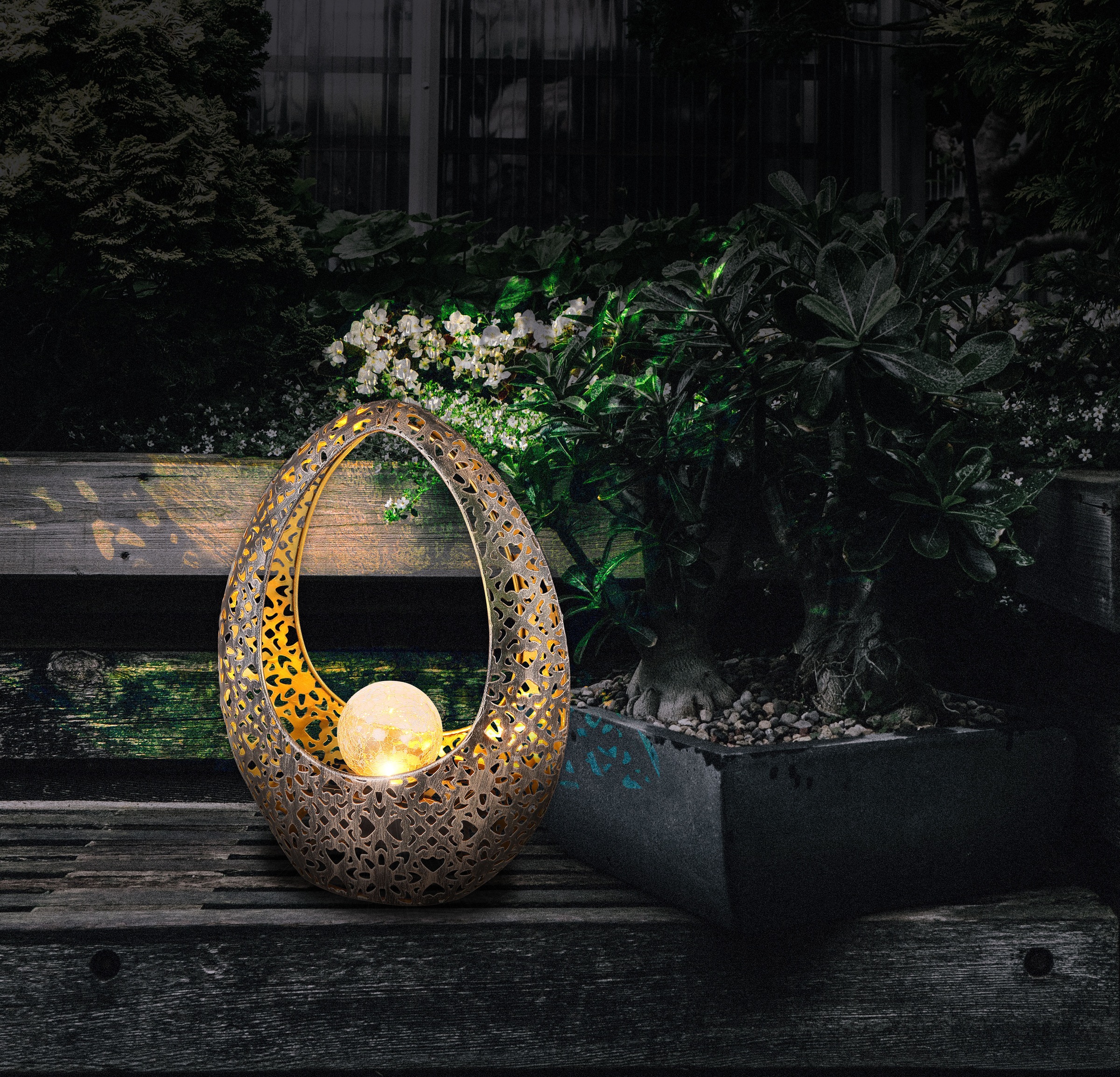 GLOBO LIGHTING LED Solarleuchte »SOLARLEUCHTE METALL BRONZEFARBEN, 1XLED« LED-Modul 1 Stk. Warmweiß