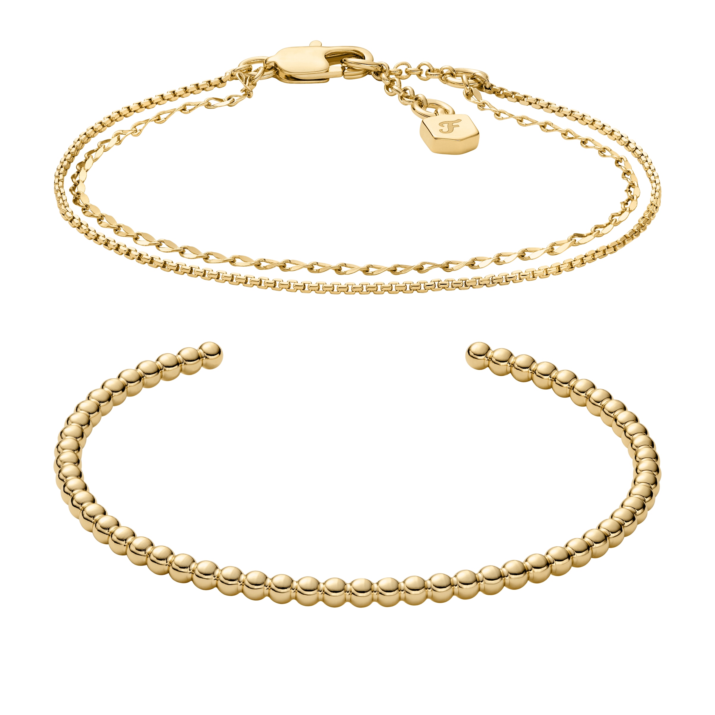 Armband Set FOSSIL "Multipack Schmuck Geschenk Metall JEWELRY", gold (gelbgoldfarben), Armbänder, Damen, 19,2cm, Metall 2