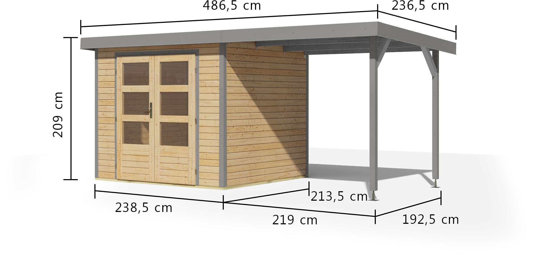 Karibu Gartenhaus »Jupiterino 3A, in verschiedenen Farben« inkl. Anbaudach