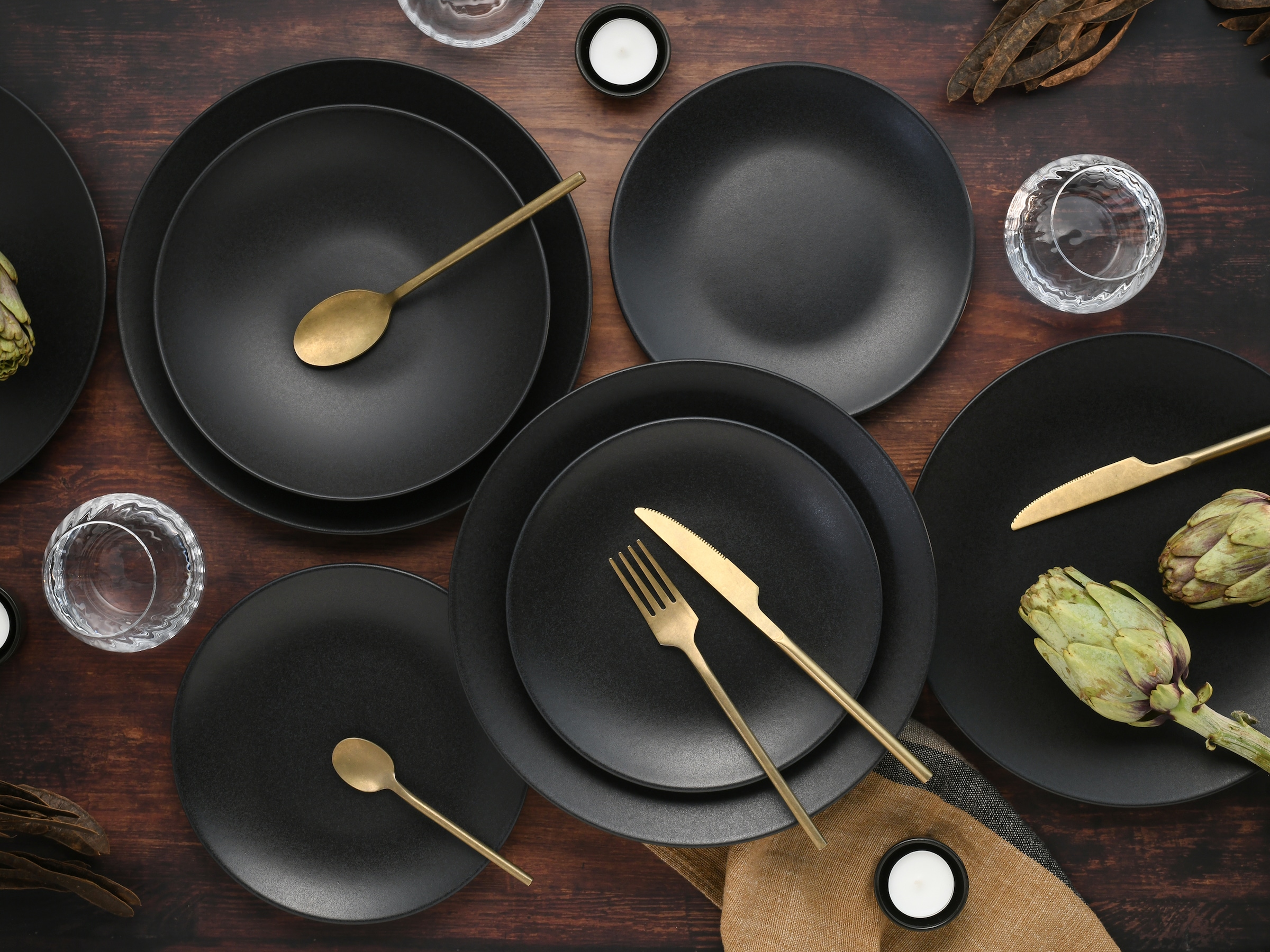 CreaTable Tafelservice »Geschirr-Set Soft Touch Black« Service, schwarz, seidenmatte Glasur, 12 Teile, für 4 Personen